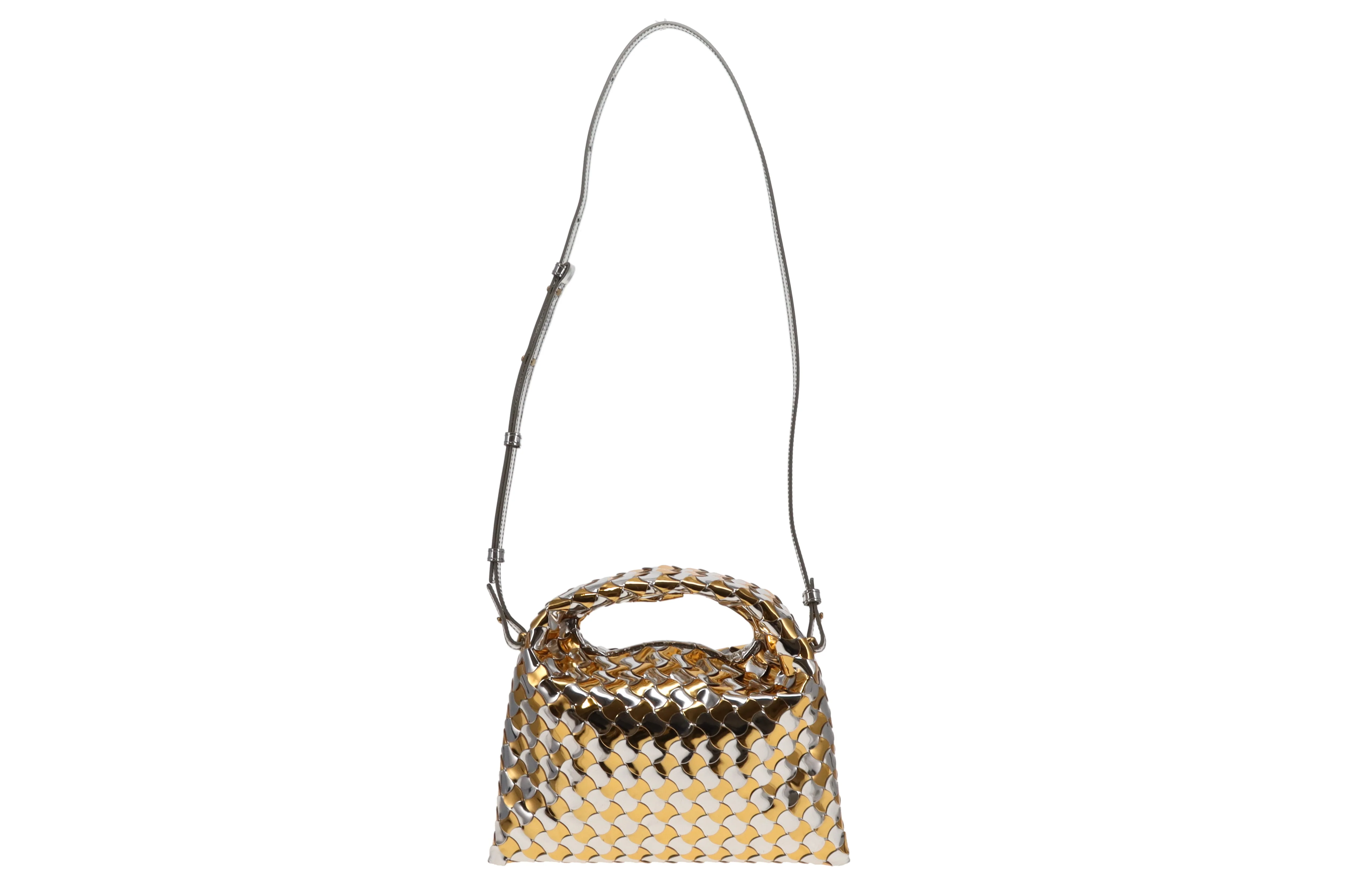 Bottega Veneta Gold /Silver Intrecciato-Woven Patent Leather Mini Hop Bag - Image 4
