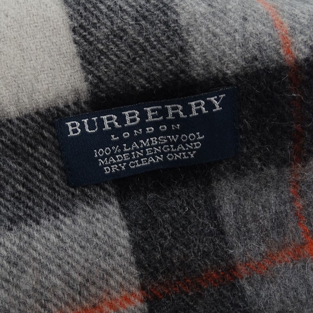 Burberry Scarf Grey/Orange Check 100% Lambswool - Image 5
