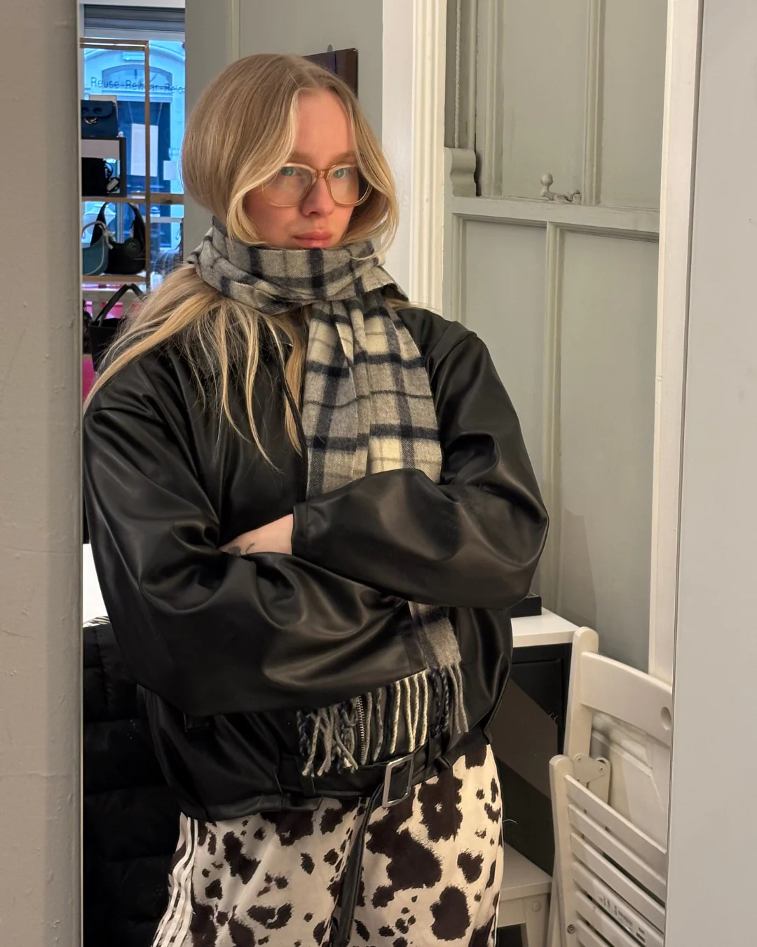 Burberry Scarf Grey/Orange Check 100% Lambswool - Image 6