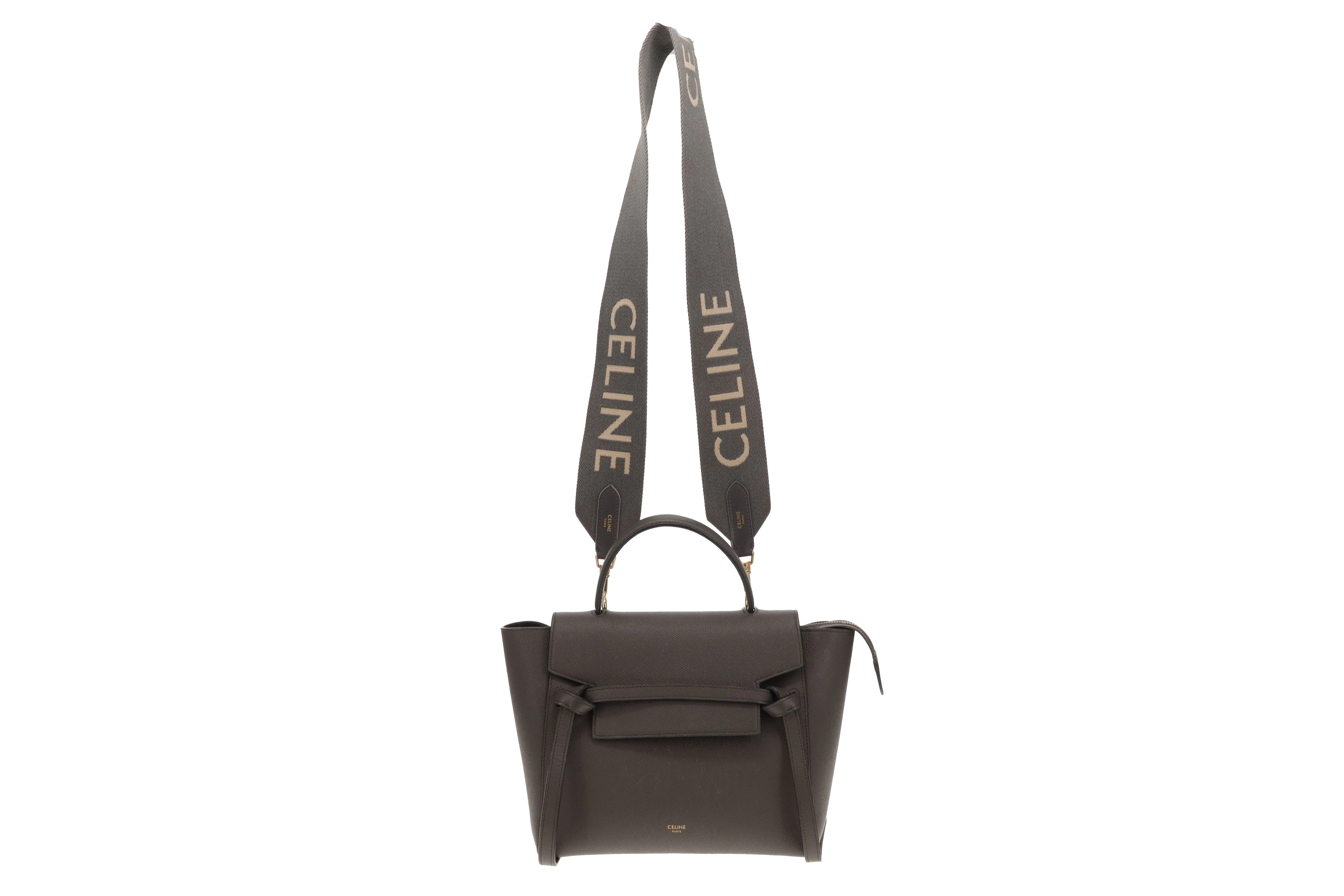Celine Belt Bag Micro Grey Grained Calfskin 2022 (Includes added Celine Logo Strap) - Image 3