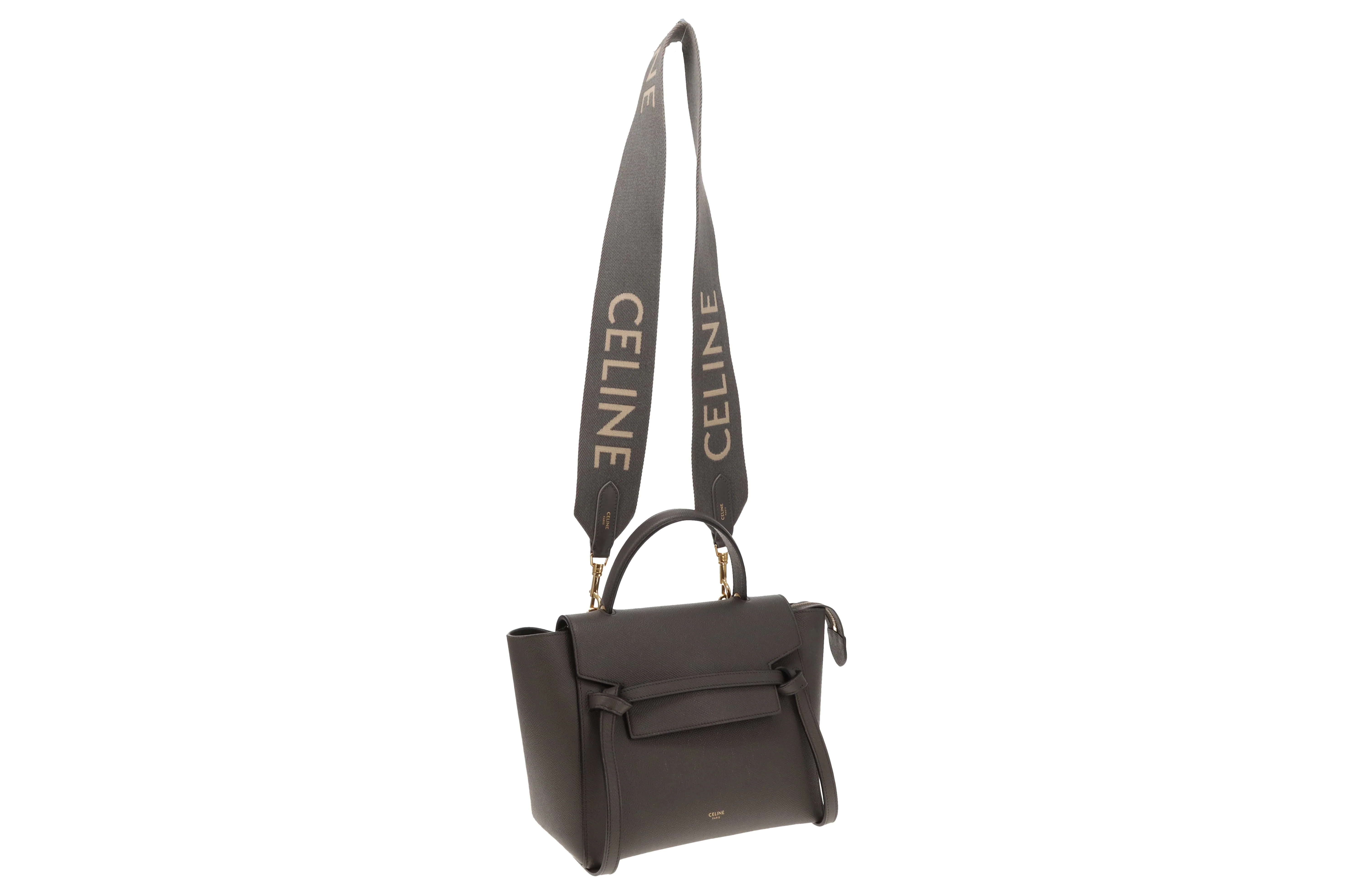 Celine Belt Bag Micro Grey Grained Calfskin 2022 (Includes added Celine Logo Strap) - Image 6