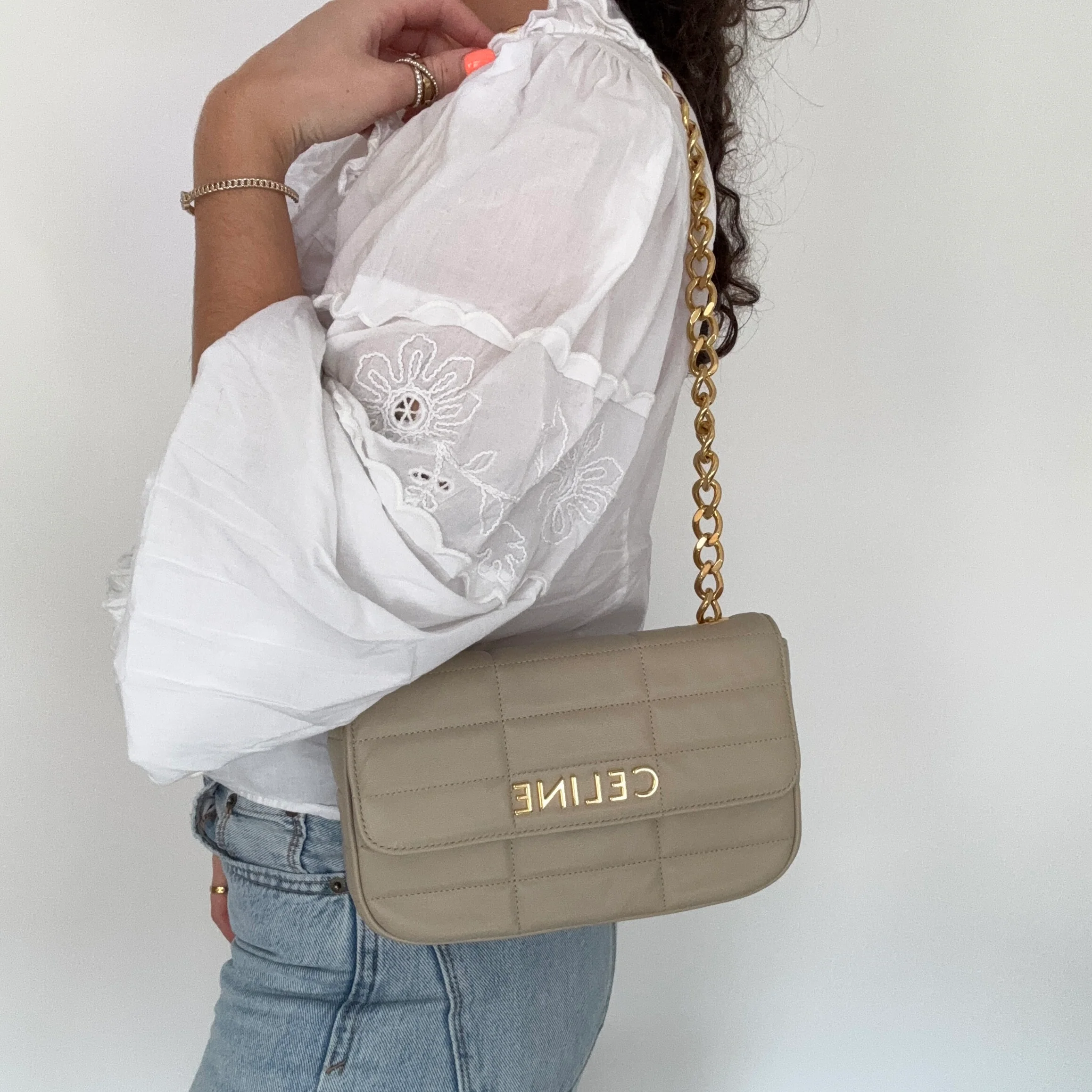 Celine Chain Shoulder Bag Beige GHW - Image 2