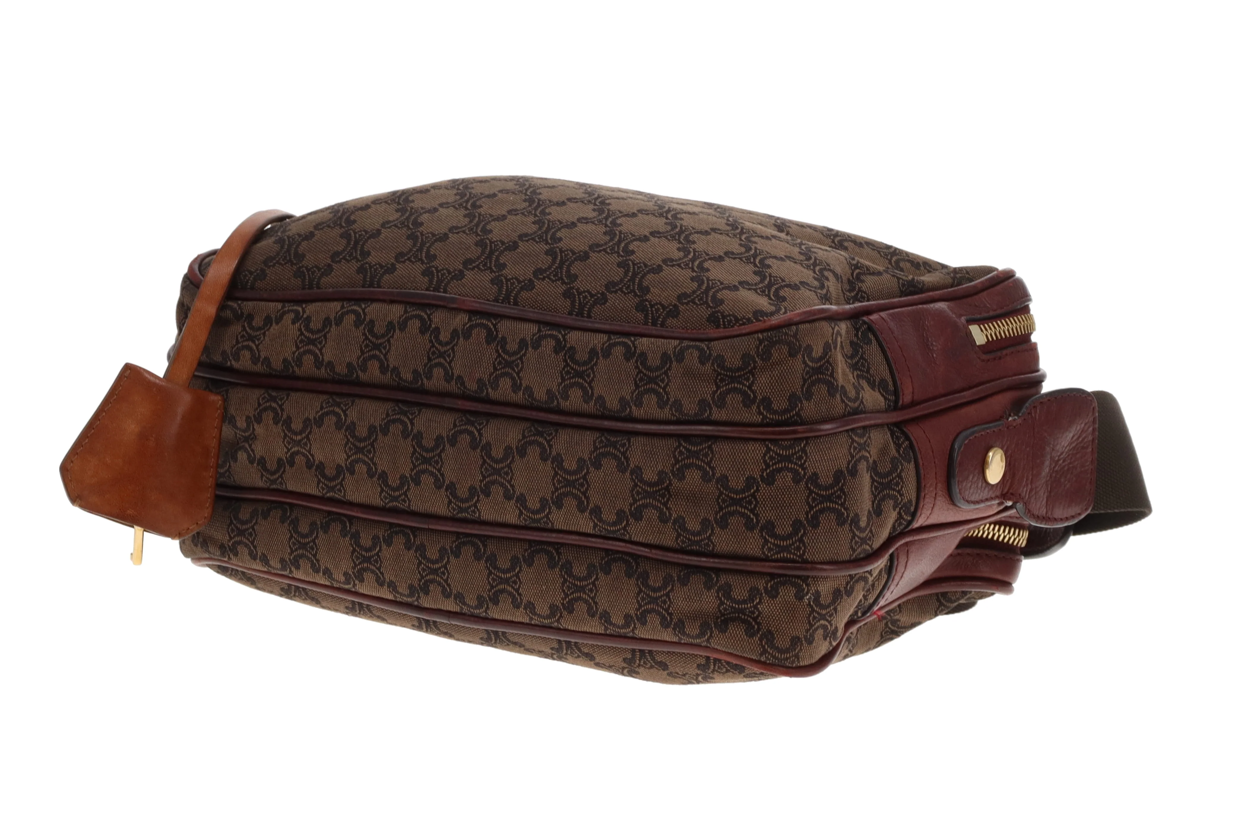 Celine Tri Pocket Vintage Messenger Triomphe Canvas and Burgundy Leather - Image 11