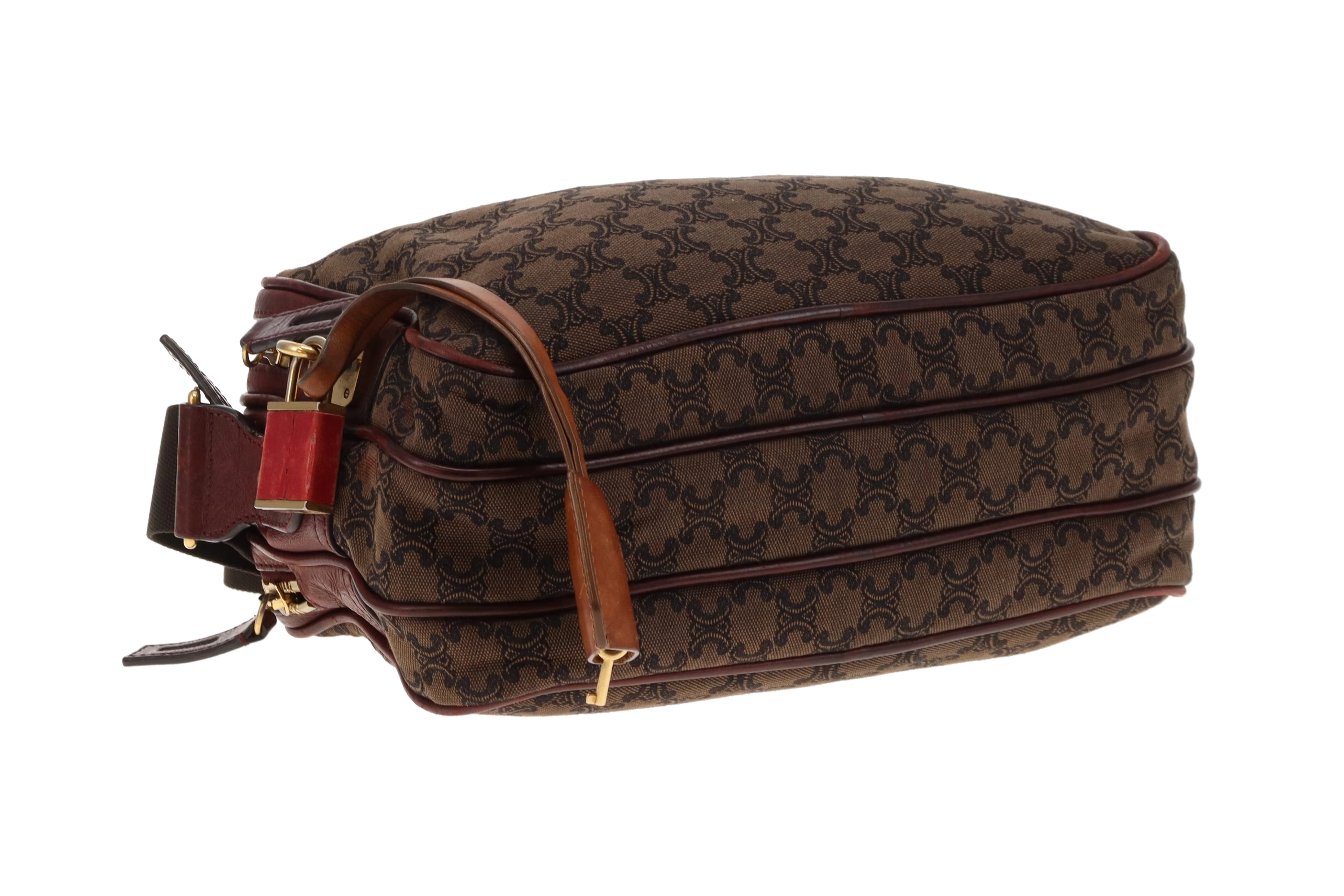 Celine Tri Pocket Vintage Messenger Triomphe Canvas and Burgundy Leather - Image 12