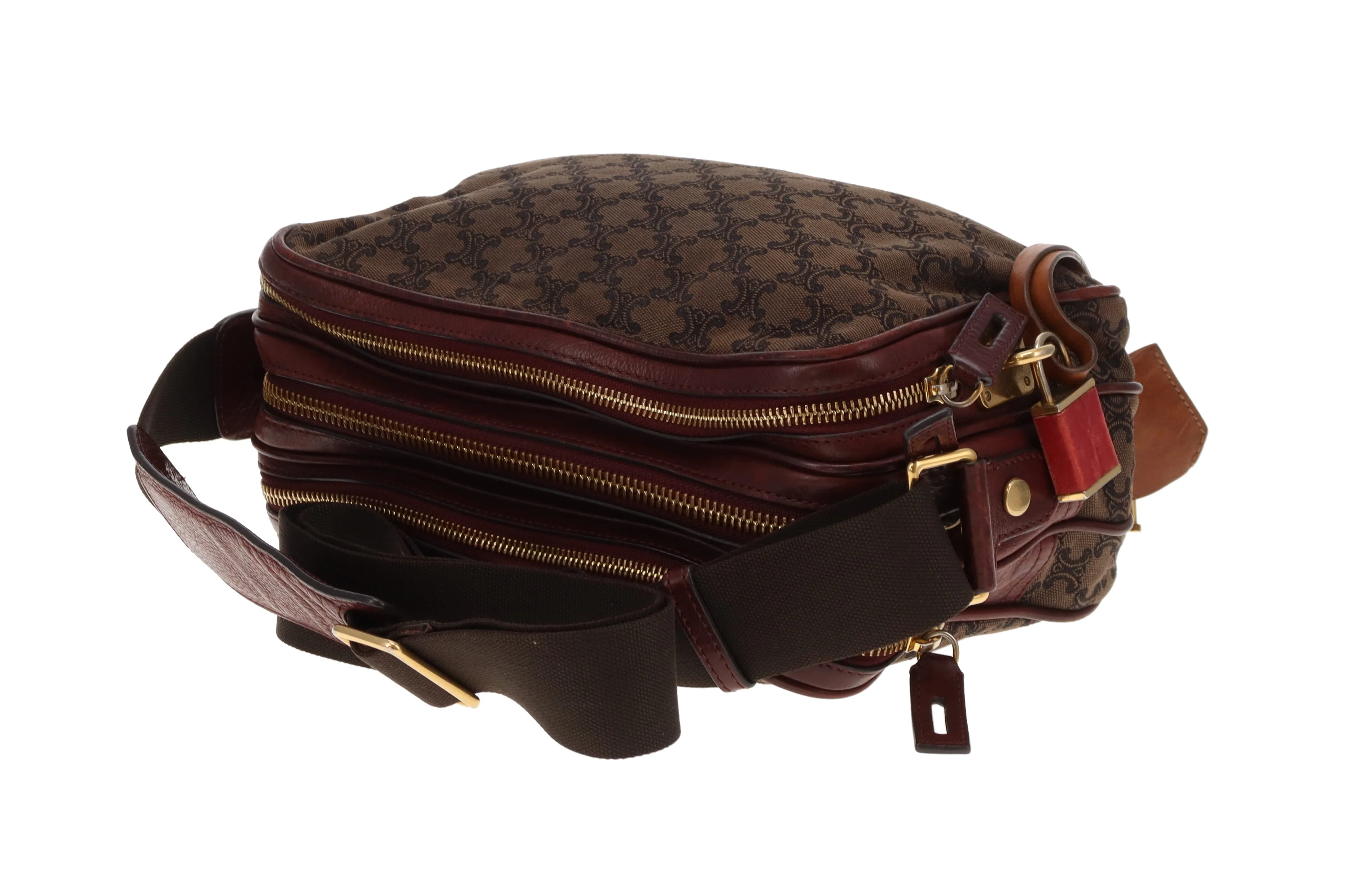 Celine Tri Pocket Vintage Messenger Triomphe Canvas and Burgundy Leather - Image 13