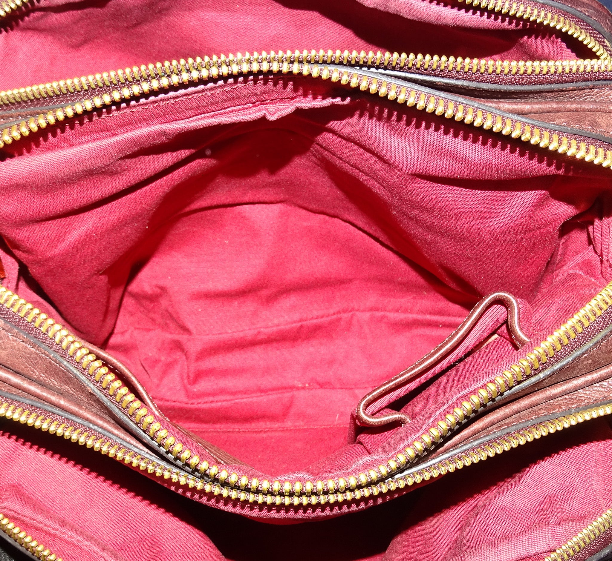 Celine Tri Pocket Vintage Messenger Triomphe Canvas and Burgundy Leather - Image 14
