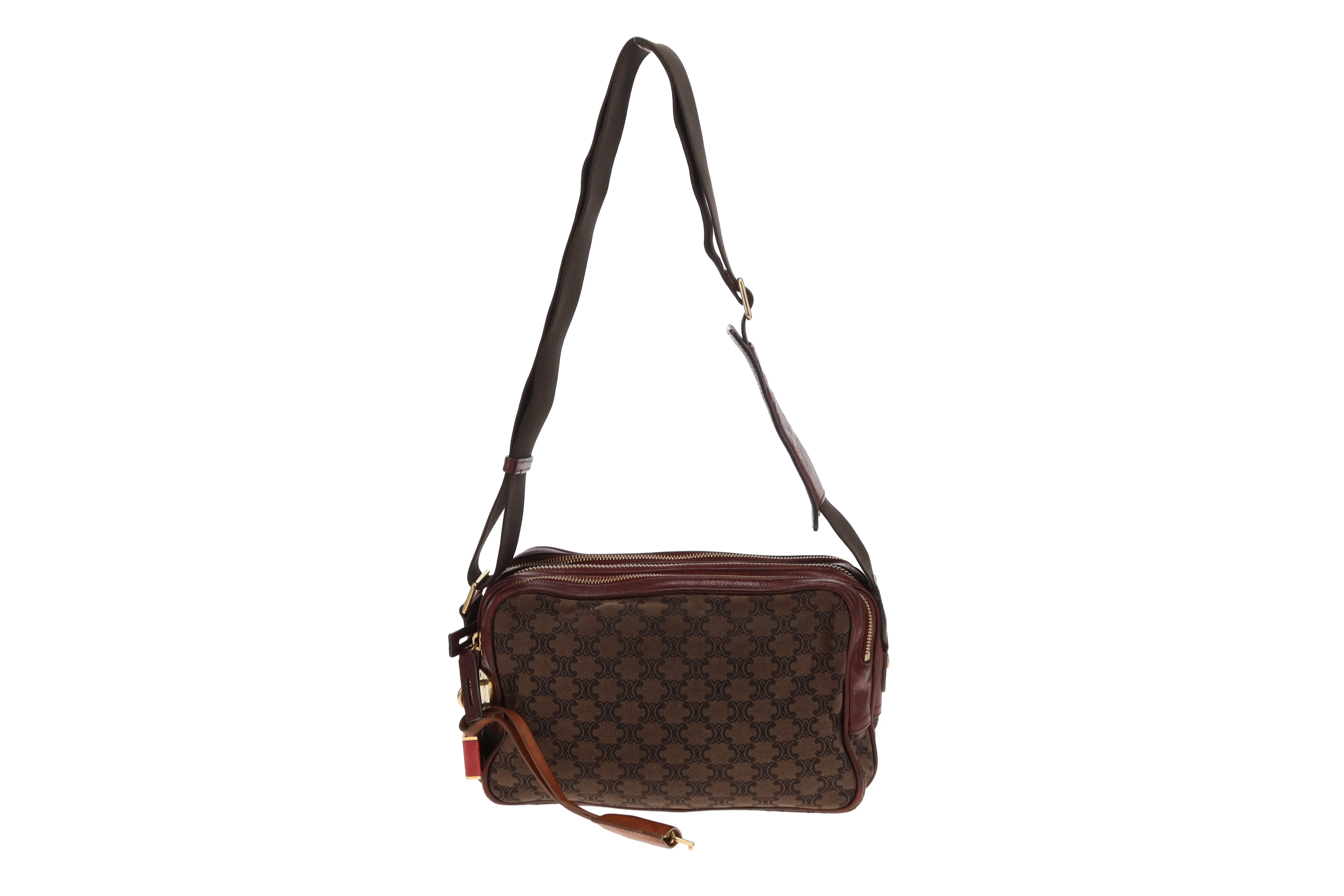Celine Tri Pocket Vintage Messenger Triomphe Canvas and Burgundy Leather - Image 3