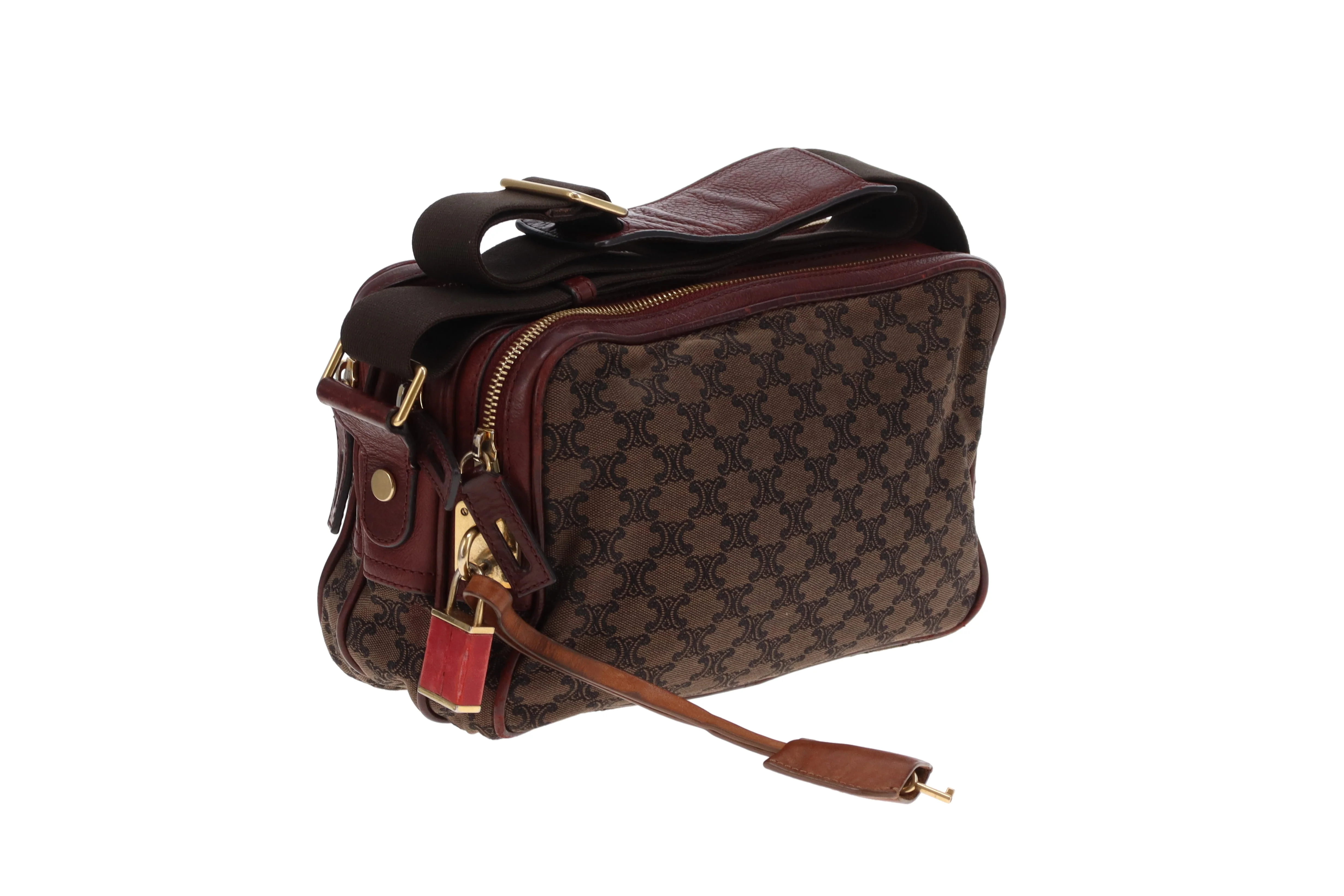 Celine Tri Pocket Vintage Messenger Triomphe Canvas and Burgundy Leather - Image 4