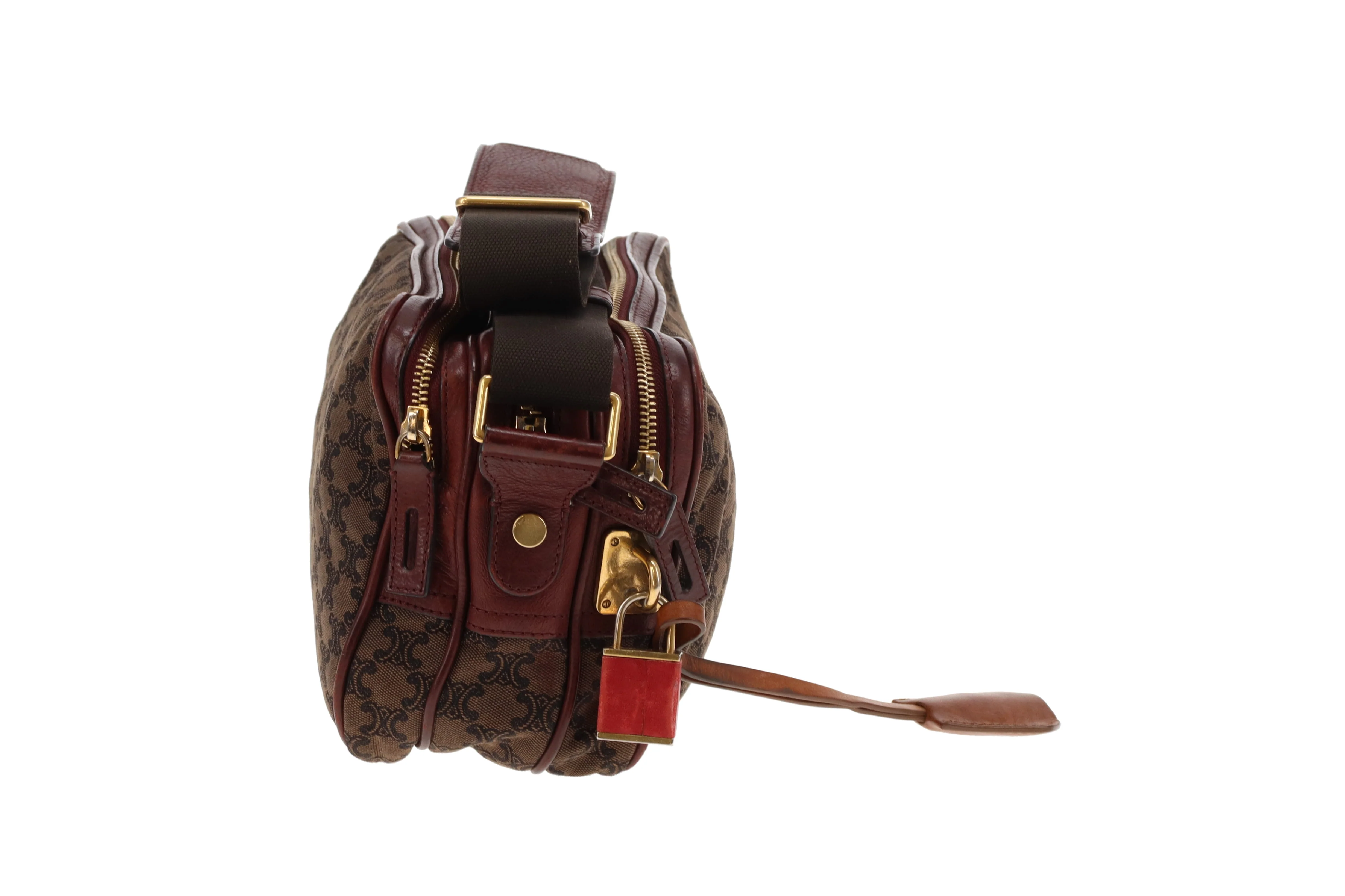 Celine Tri Pocket Vintage Messenger Triomphe Canvas and Burgundy Leather - Image 6