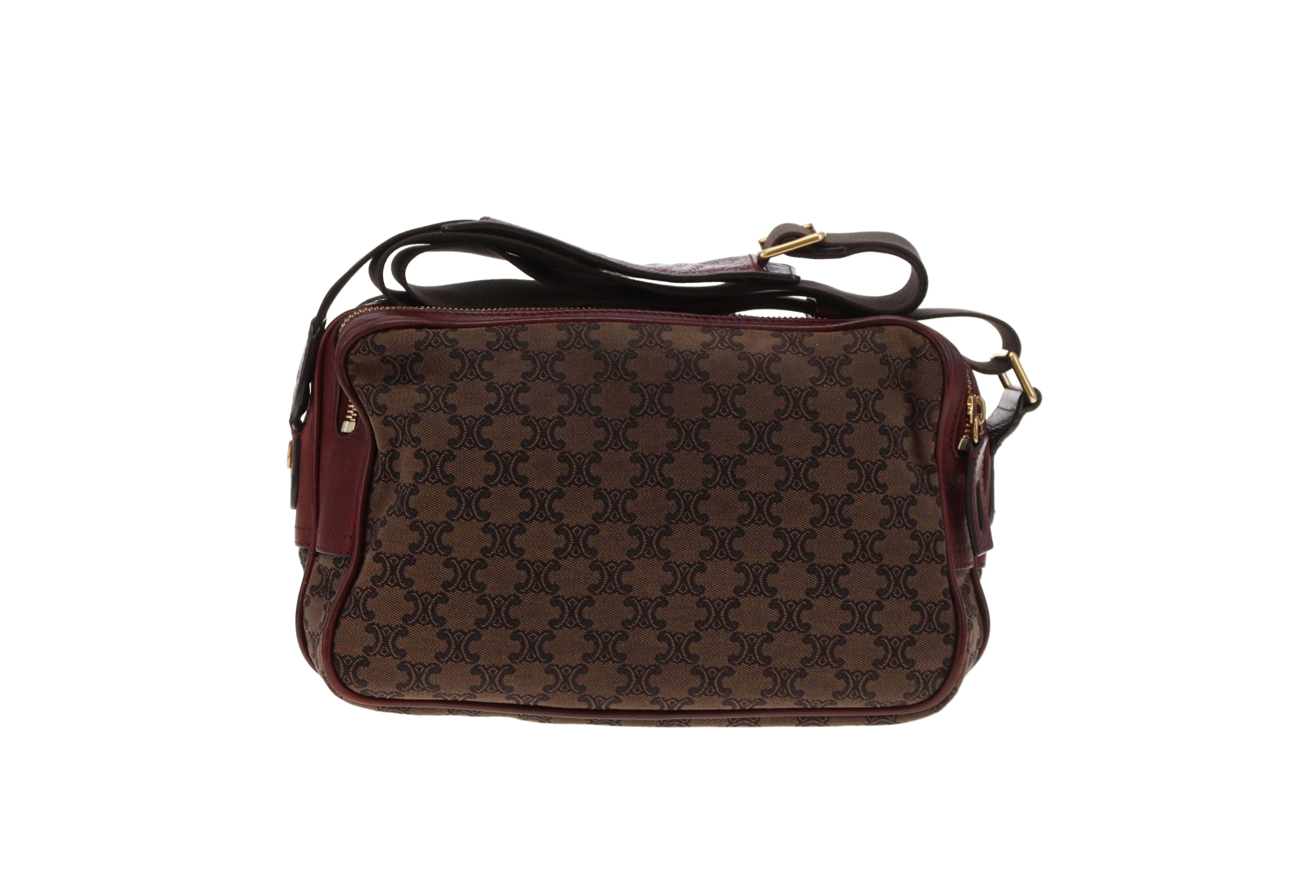 Celine Tri Pocket Vintage Messenger Triomphe Canvas and Burgundy Leather - Image 7