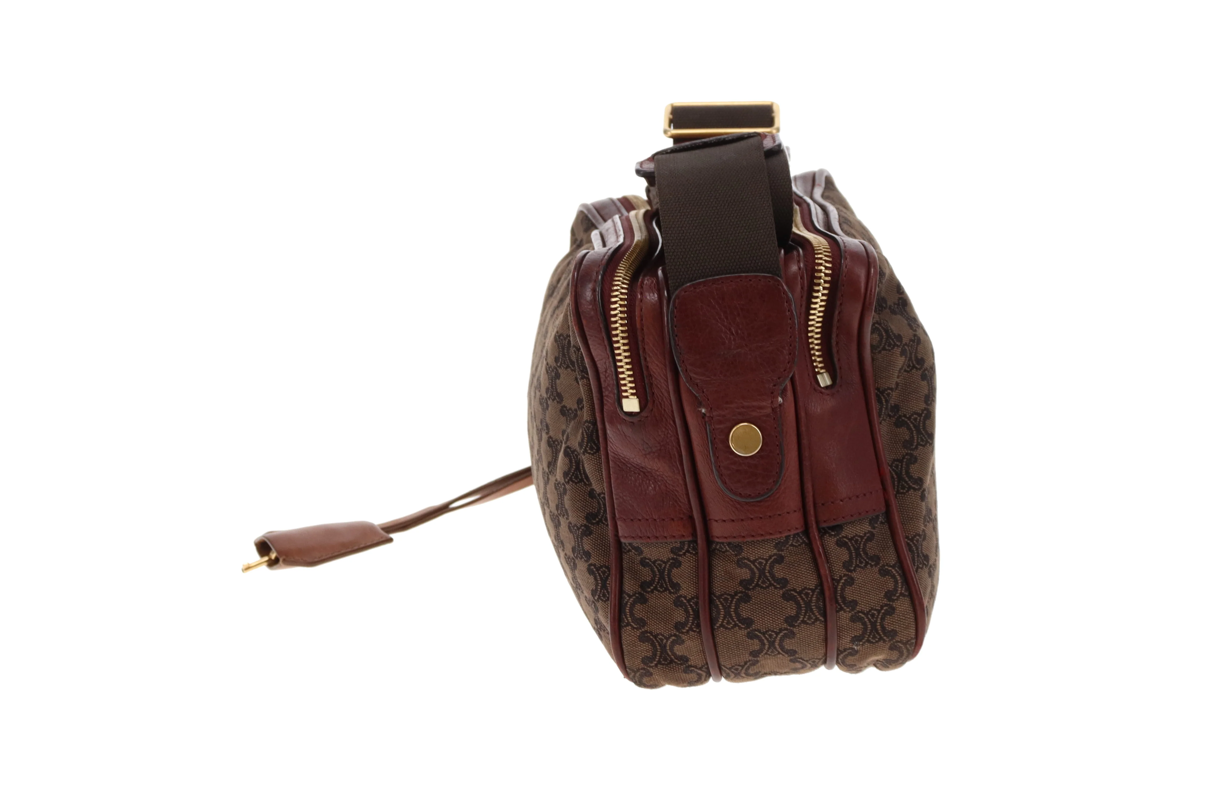 Celine Tri Pocket Vintage Messenger Triomphe Canvas and Burgundy Leather - Image 8