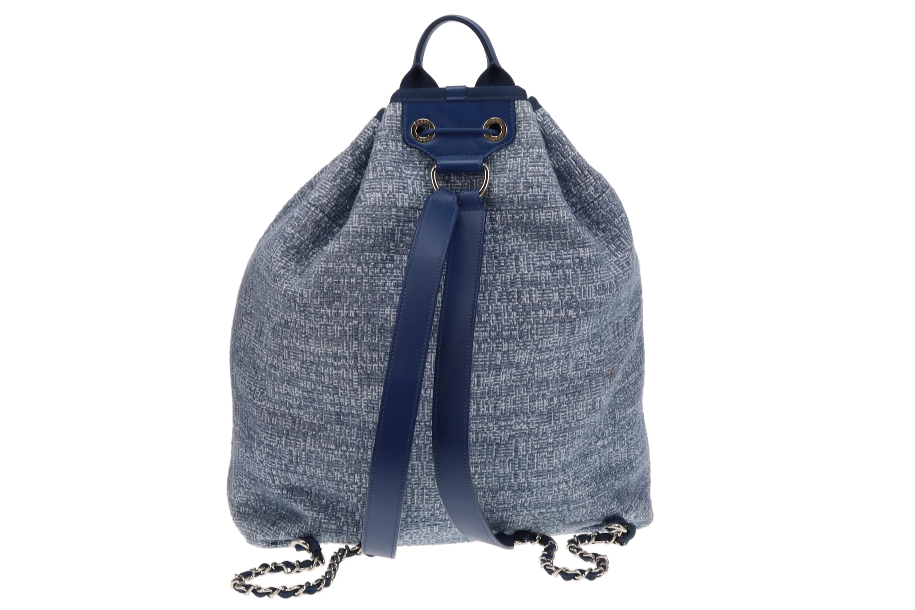 Chanel Deauville Drawstring Backpack Blue Tweed and Leather 2018 - Image 5