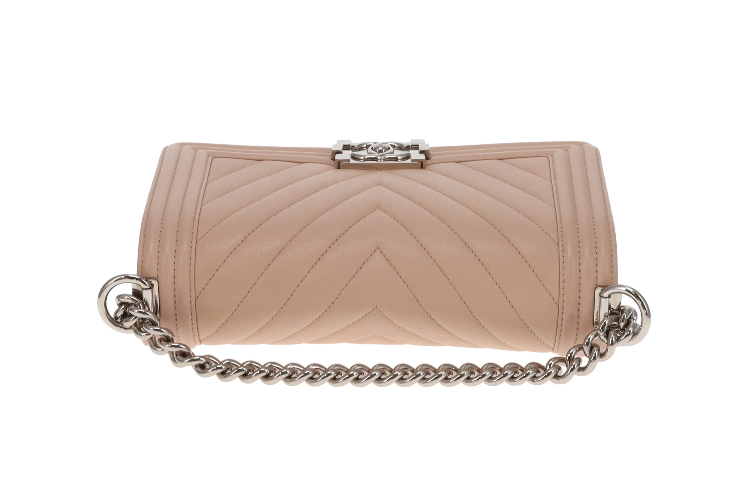Chanel Boy Bag New Medium Beige Chevron With Silver Hardware 2016 - Image 10