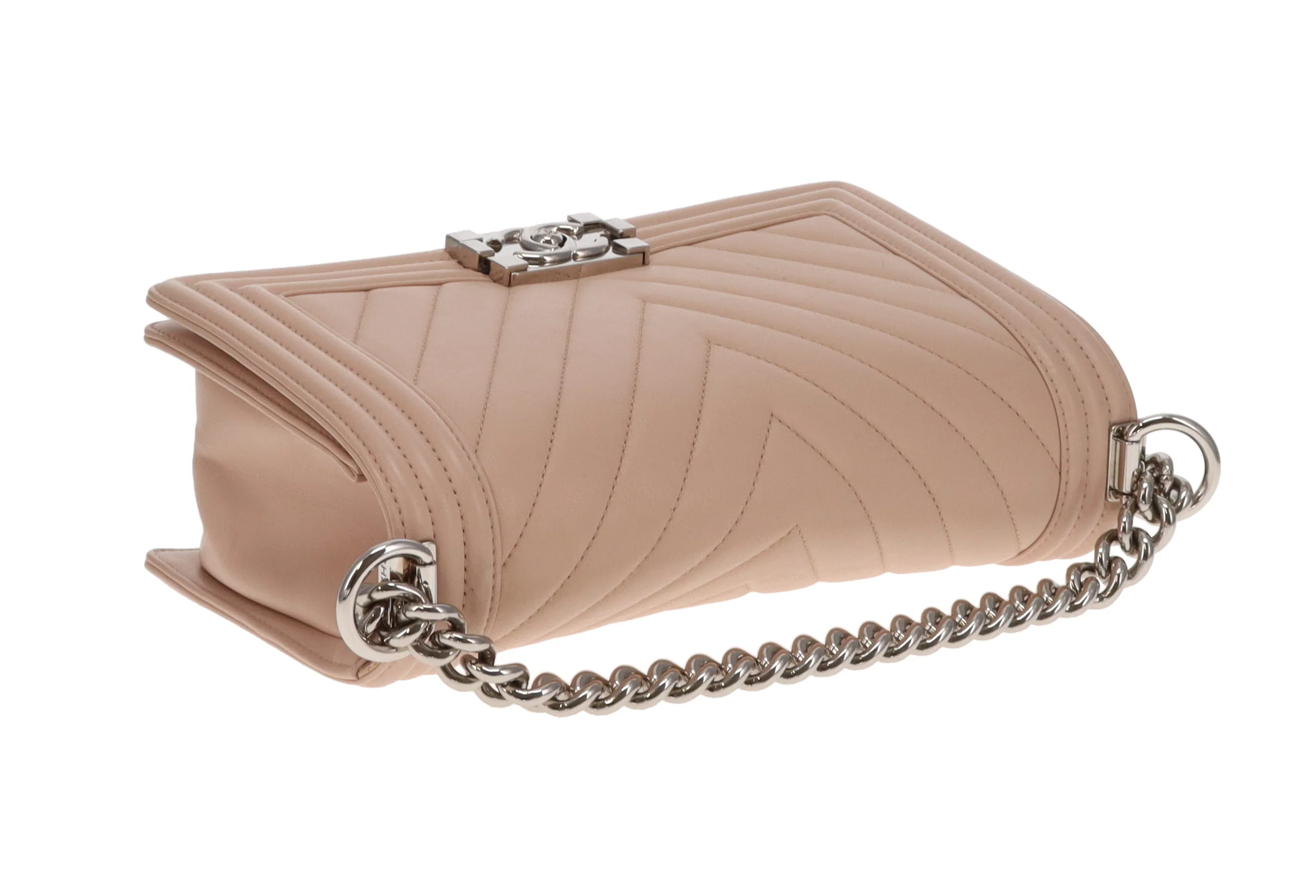 Chanel Boy Bag New Medium Beige Chevron With Silver Hardware 2016 - Image 11