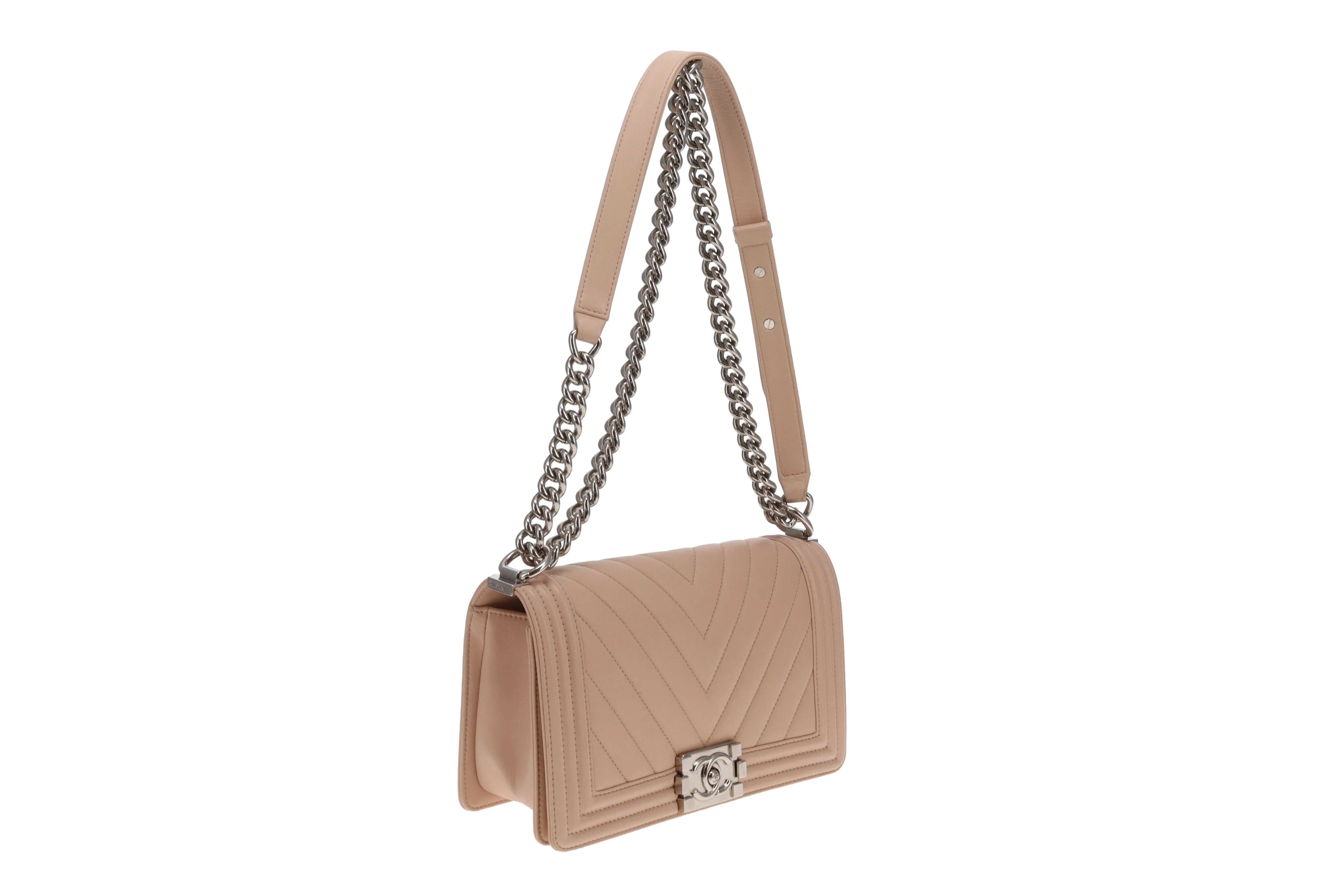 Chanel Boy Bag New Medium Beige Chevron With Silver Hardware 2016 - Image 6