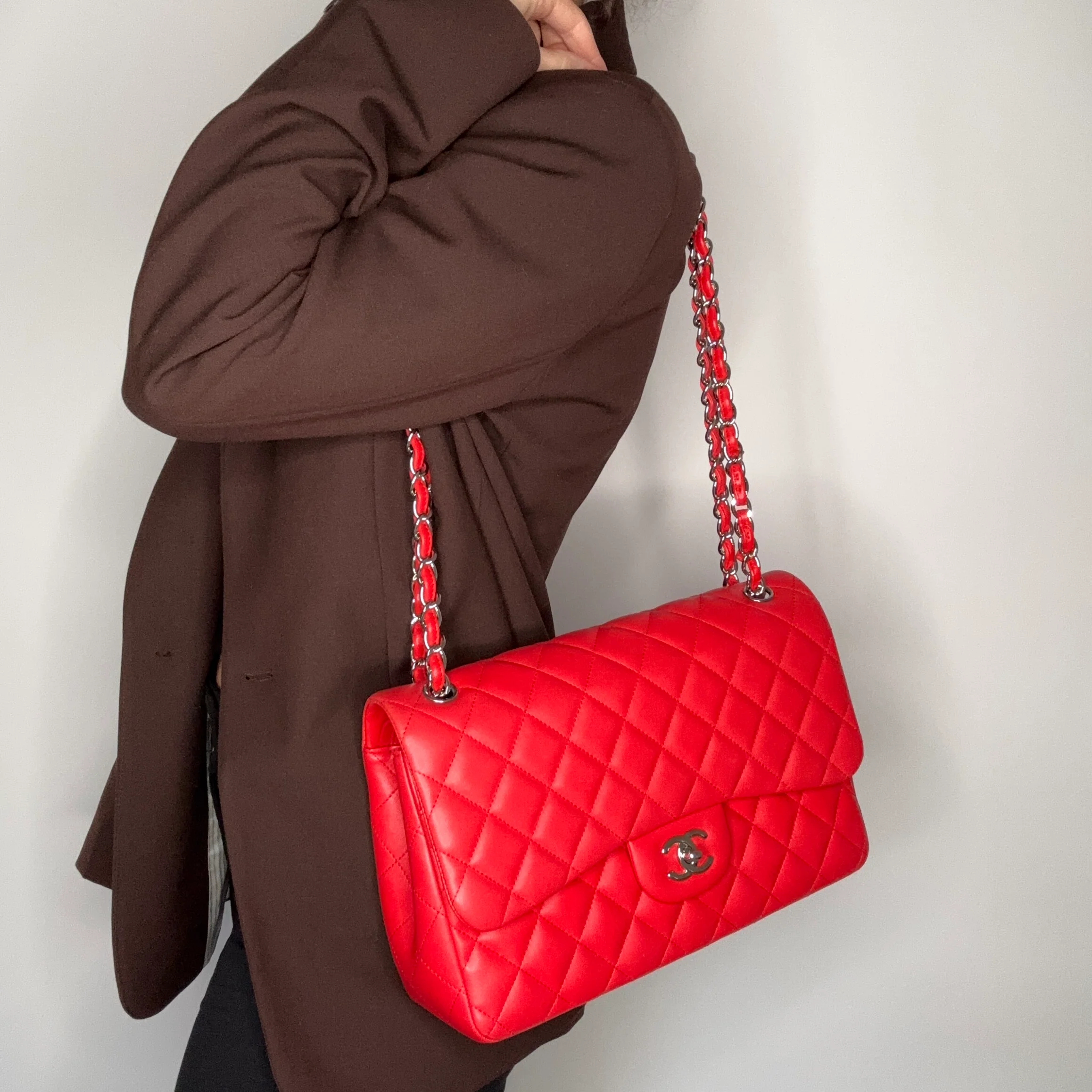 Chanel Classic Jumbo Double Flap Red Lambskin With Silver Hardware 2016/17 - Image 3