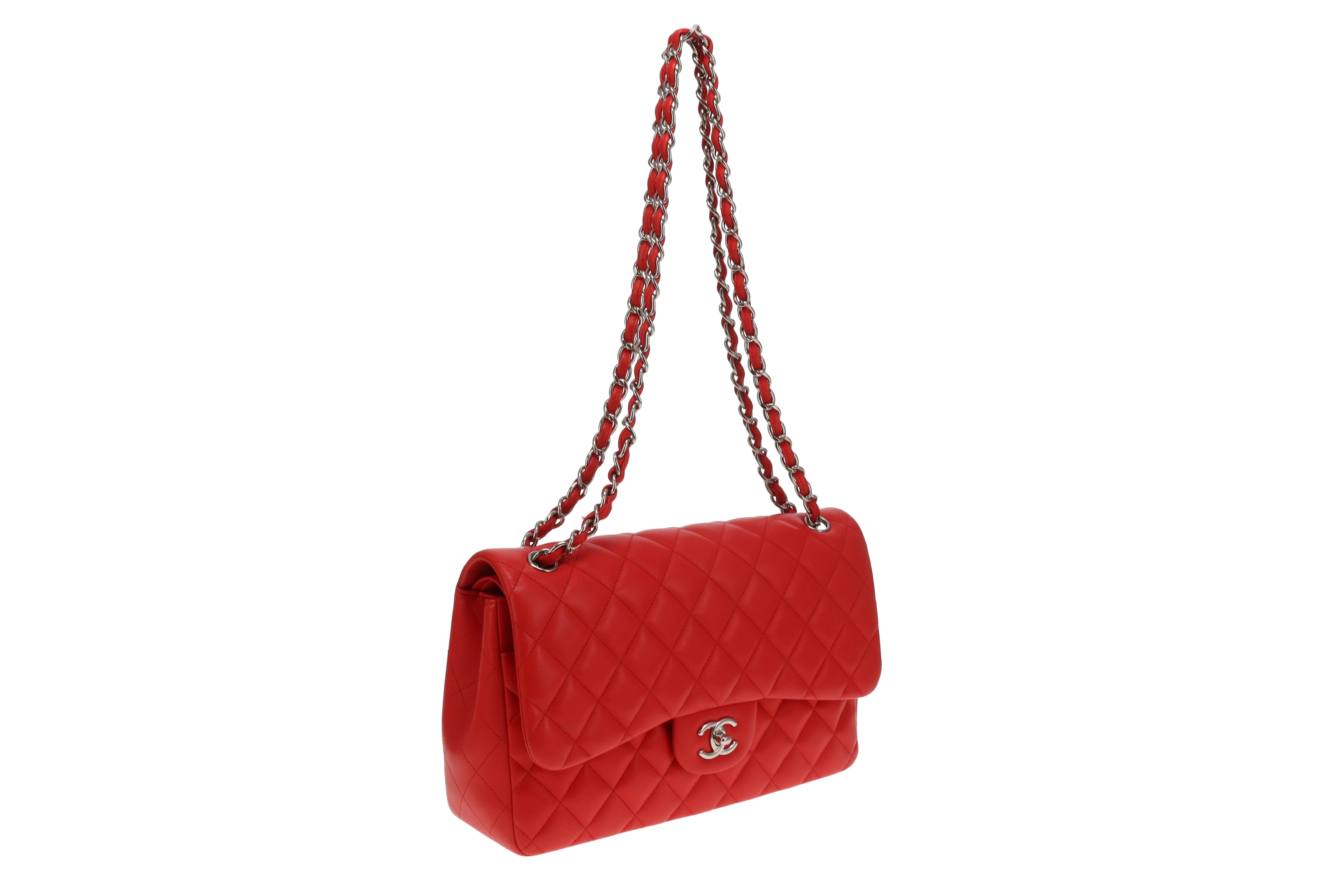 Chanel Classic Jumbo Double Flap Red Lambskin With Silver Hardware 2016/17 - Image 7