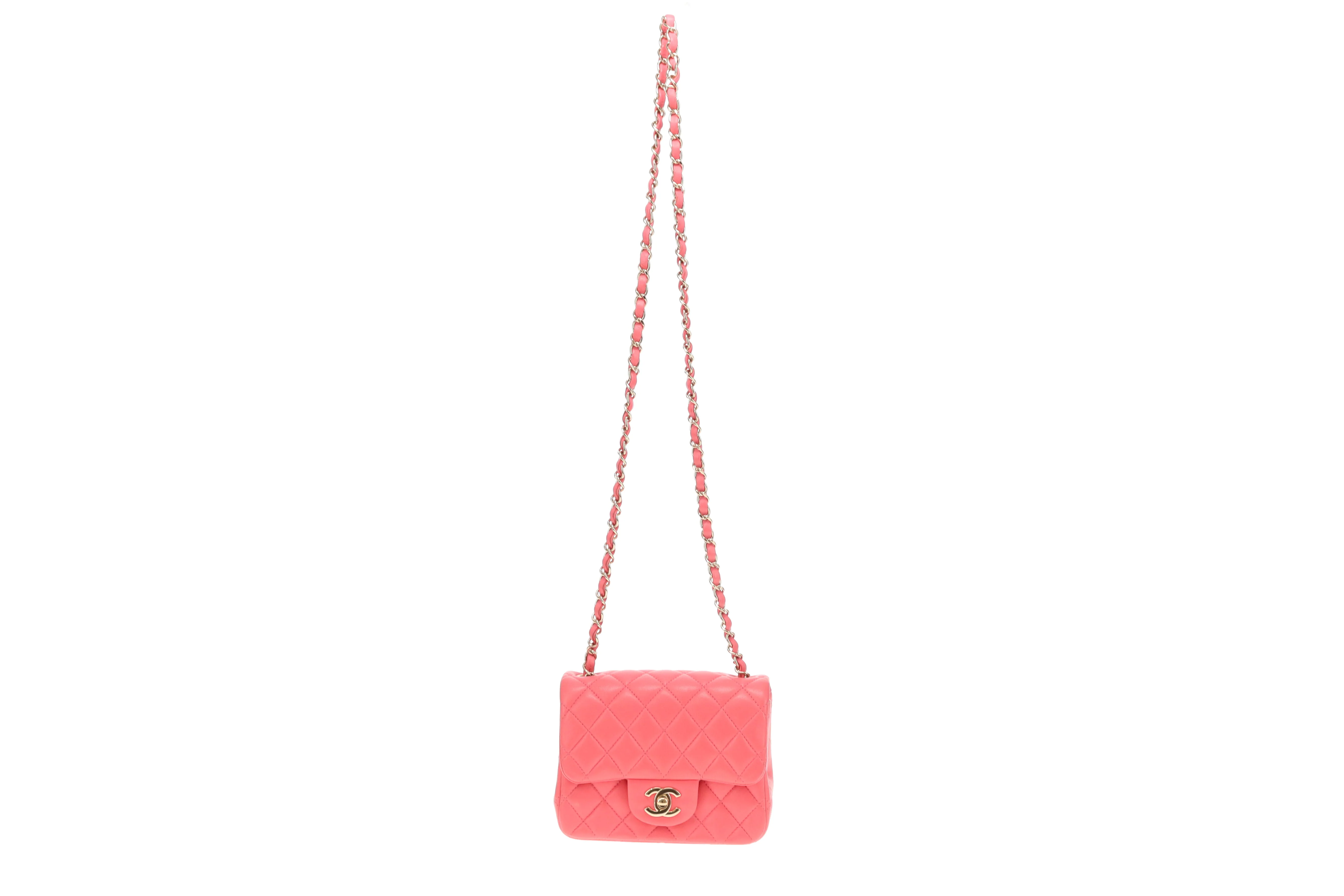 Chanel  Classic Mini Square Flap Pink Lambskin GHW 2020 - Image 3