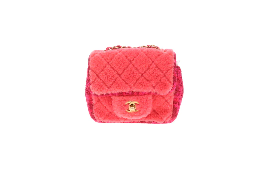 Chanel Classic Mini Square Pink Shearling and Tweed 2020
