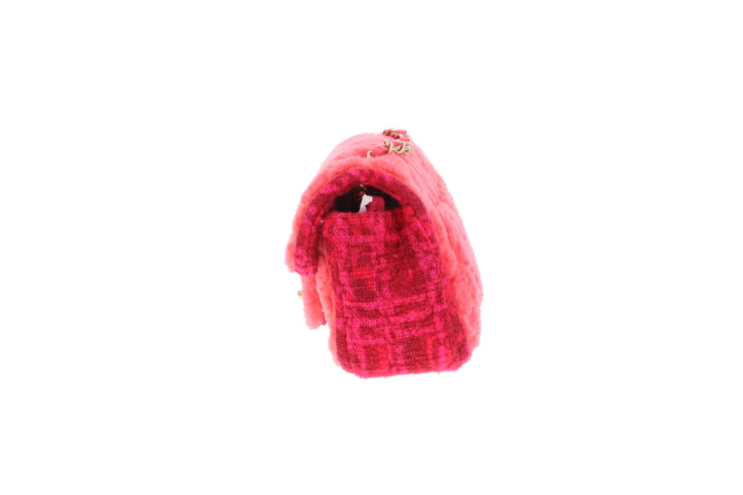 Chanel Classic Mini Square Pink Shearling and Tweed 2020 - Image 9