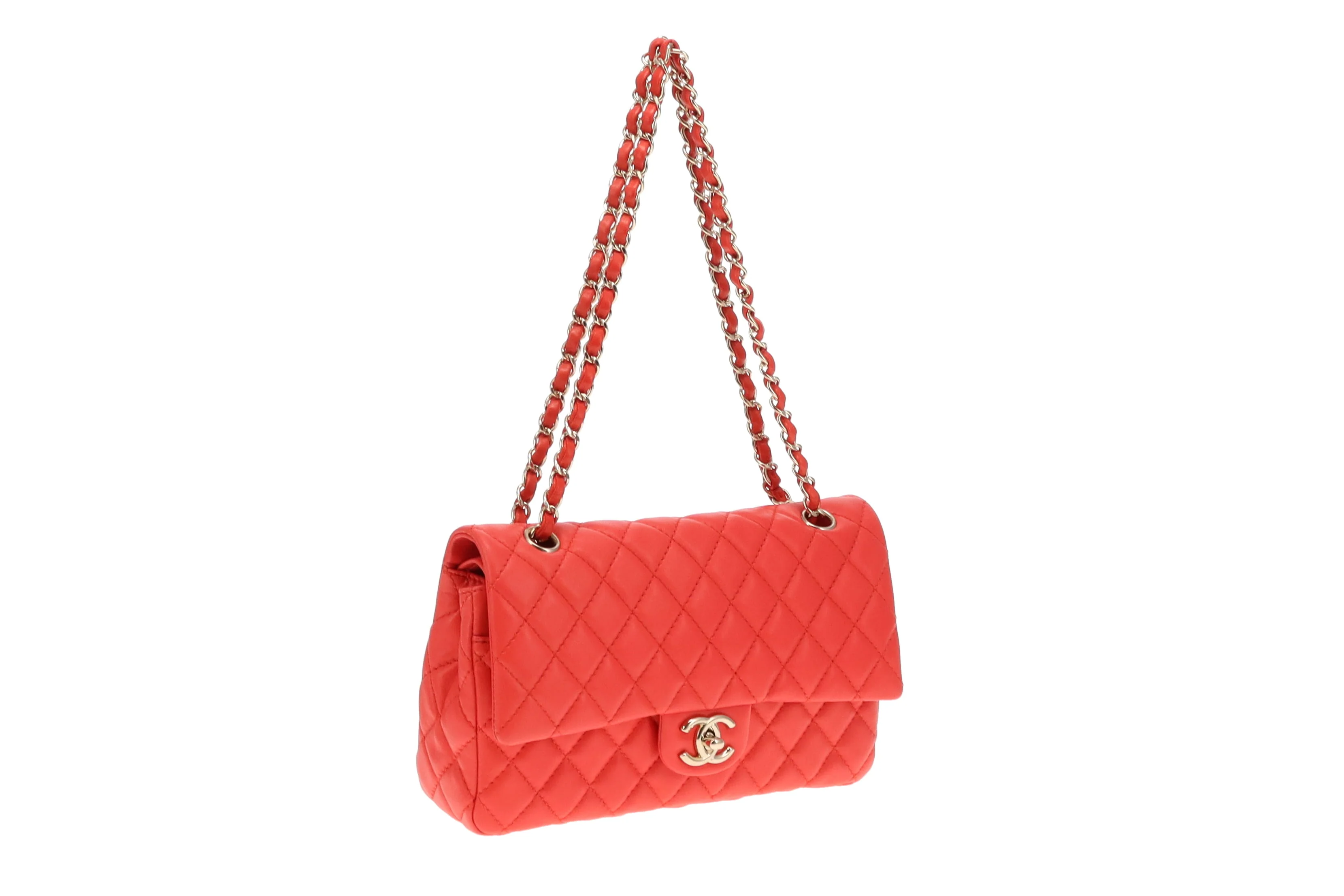 Chanel Classic Medium Double Flap Coral Red Lambskin SH 2008/09 - Image 15