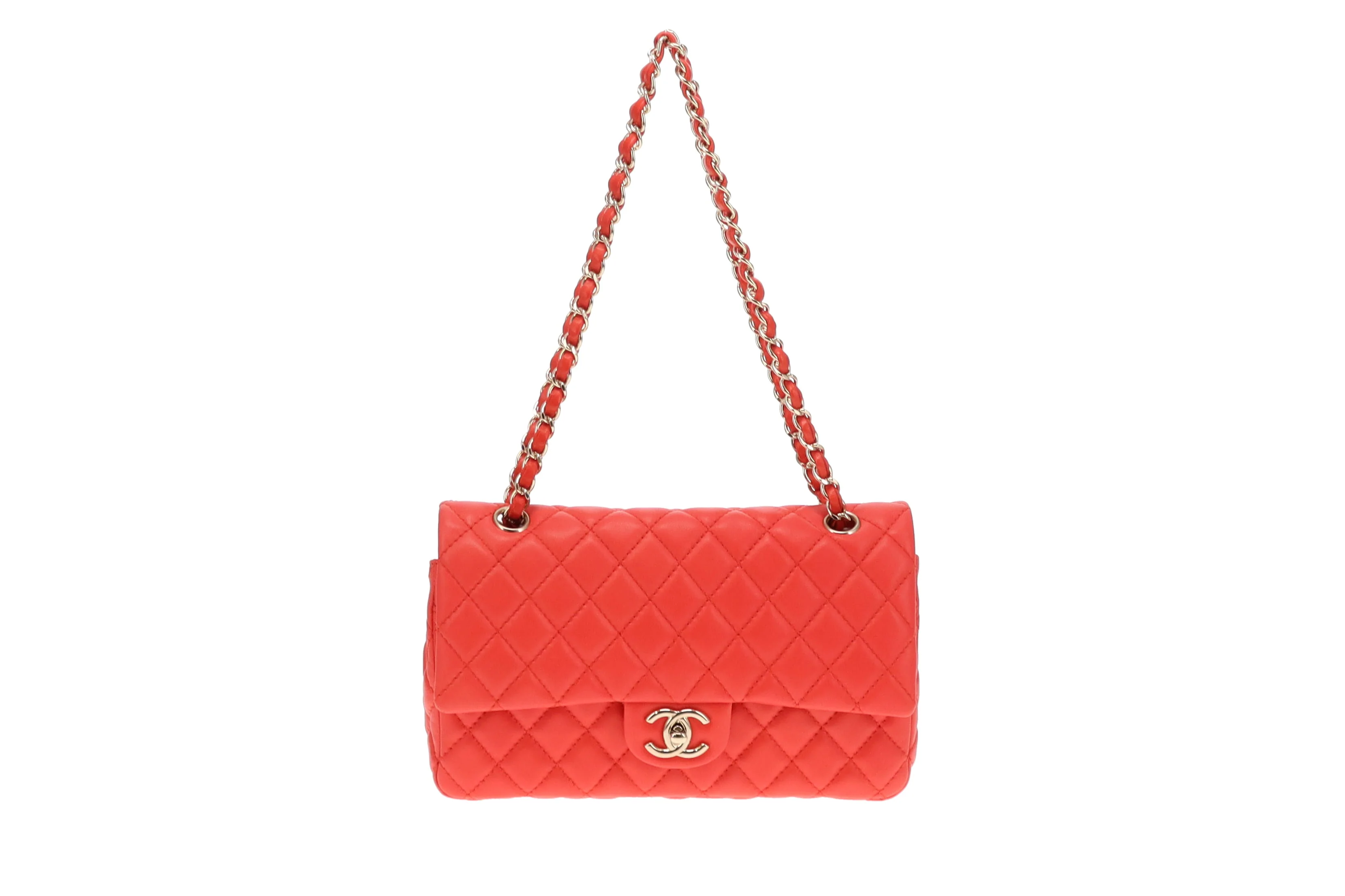 Chanel Classic Medium Double Flap Coral Red Lambskin SH 2008/09 - Image 7