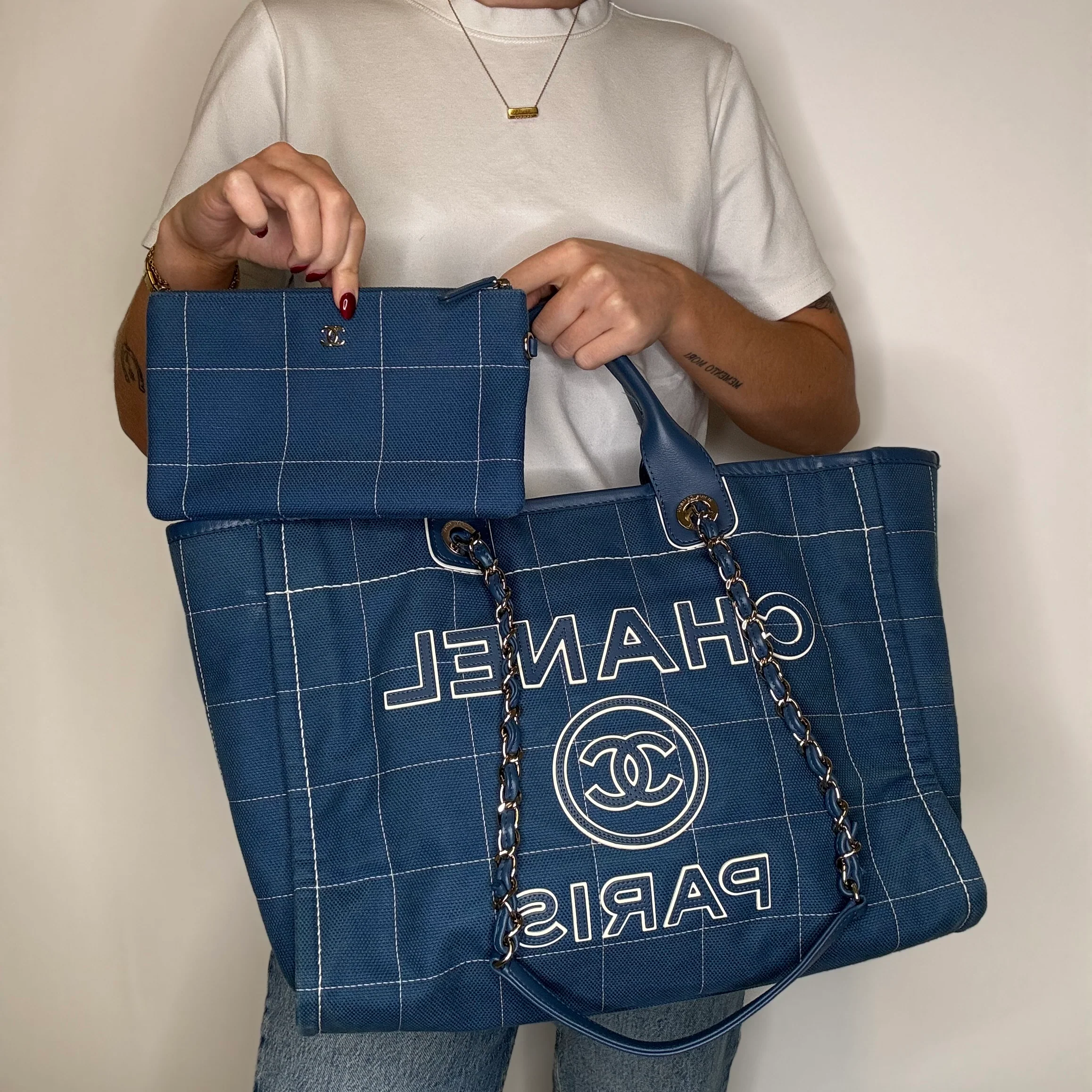 Chanel Deauville Large Denim Blue Shopping Tote 2023 - Image 2