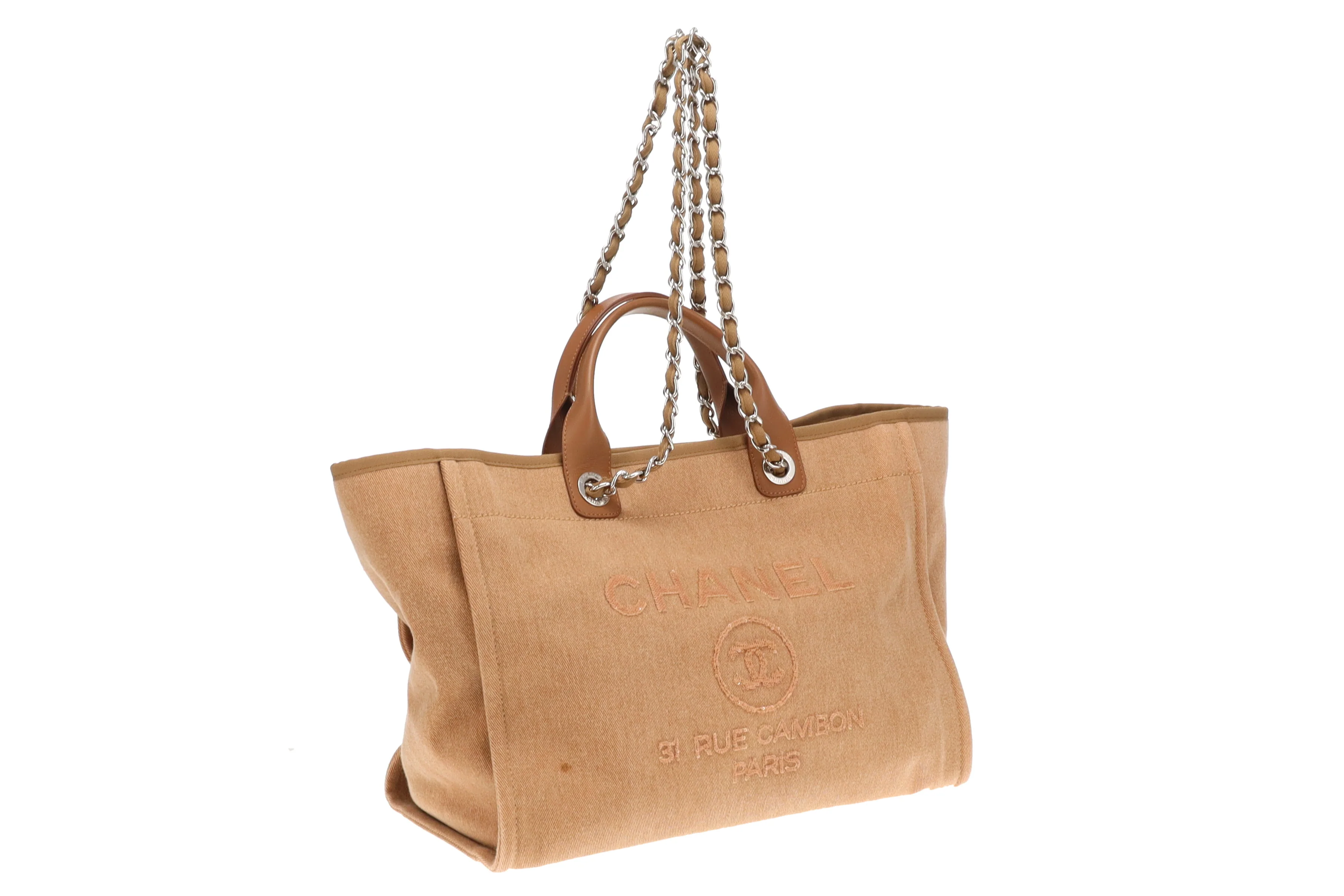 Chanel Deauville Tote Beige With Sequin Logo 23 Series - Image 8