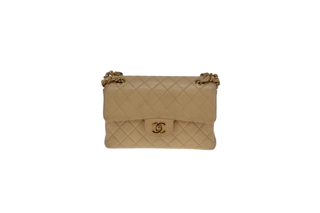 Chanel Double Sided Classic Flap In Beige Lambskin Leather And Gold Hardware Vintage 1996/97