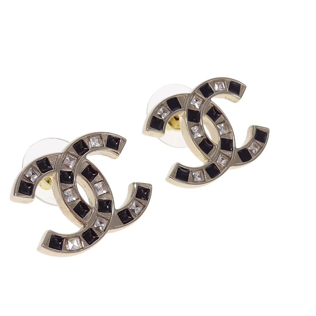 Chanel Earrings CC Large Goldtone, Black Enamel and Crystal 2025 - Image 3