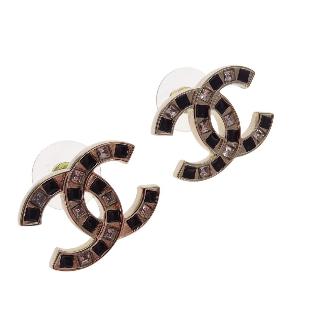 Chanel Earrings CC Large Goldtone, Black Enamel and Crystal 2025 - Image 4