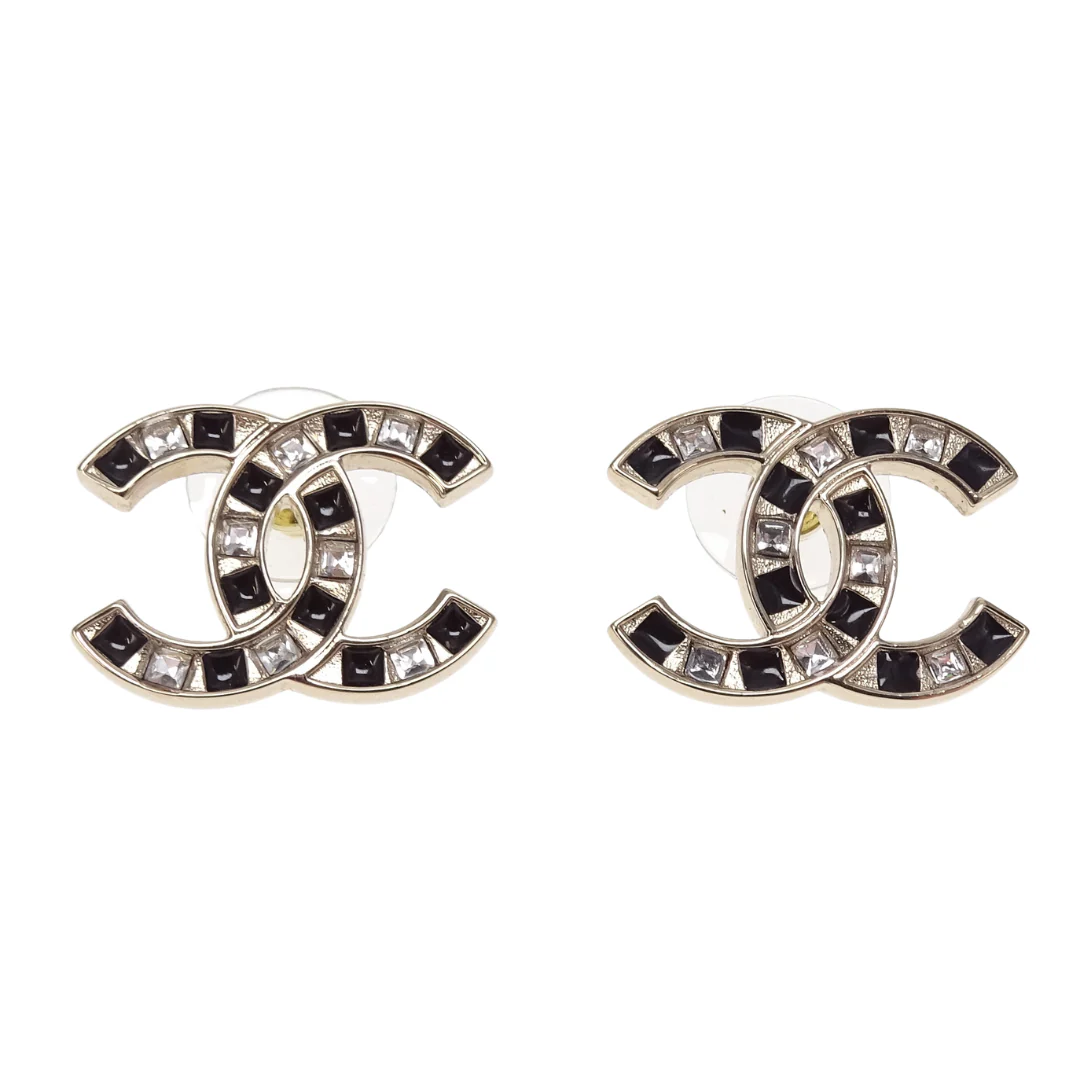 Chanel Earrings CC Large Goldtone, Black Enamel and Crystal 2025 - Image 6