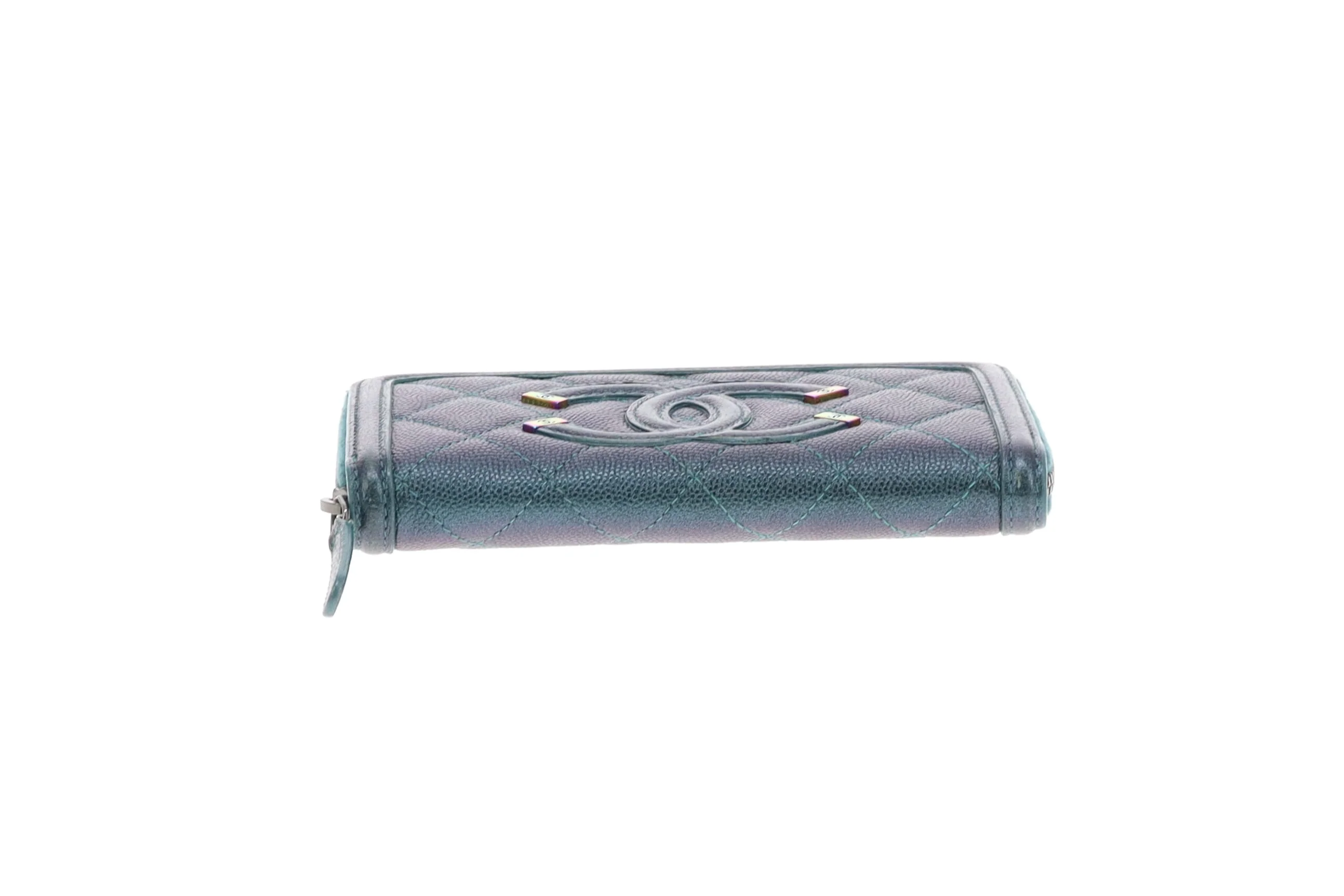 Chanel Filigree Zip Around Wallet Medium Green Iridescent Caviar - Image 5