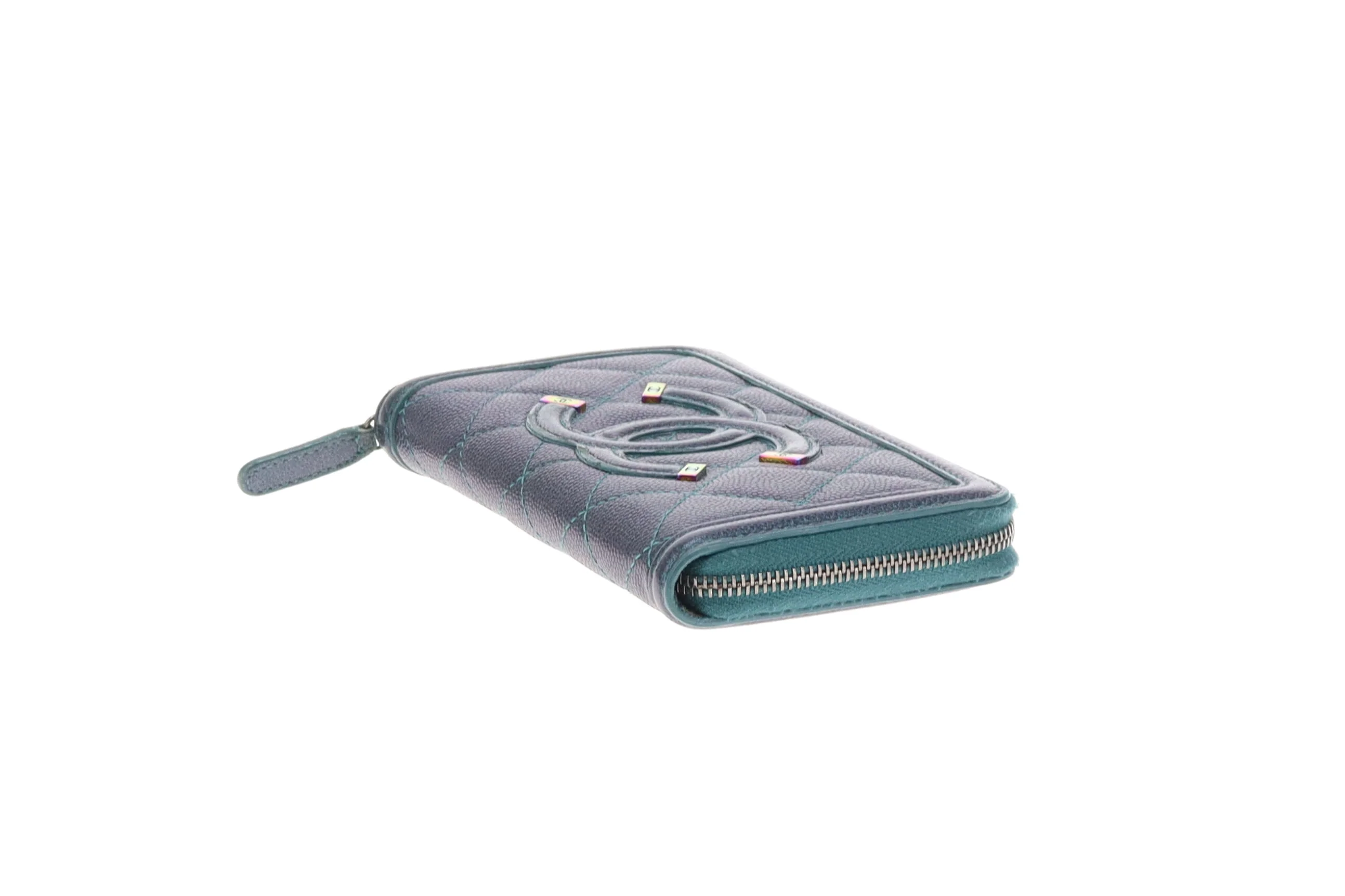 Chanel Filigree Zip Around Wallet Medium Green Iridescent Caviar - Image 8