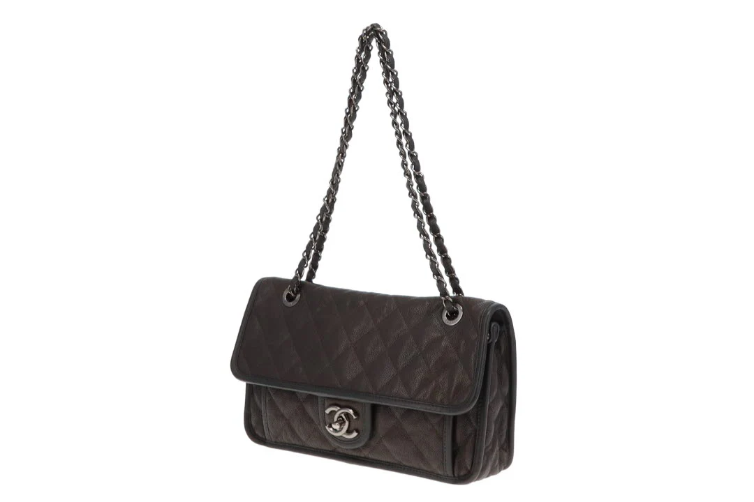 Chanel Grey Caviar French Riviera Medium Flap Bag 2014 - Image 11