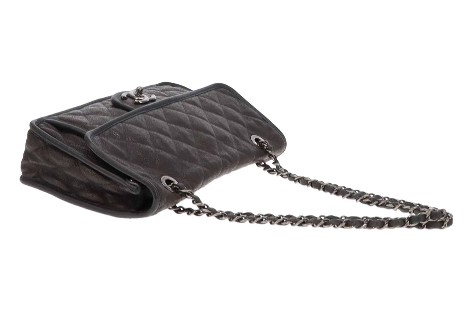 Chanel Grey Caviar French Riviera Medium Flap Bag 2014 - Image 17