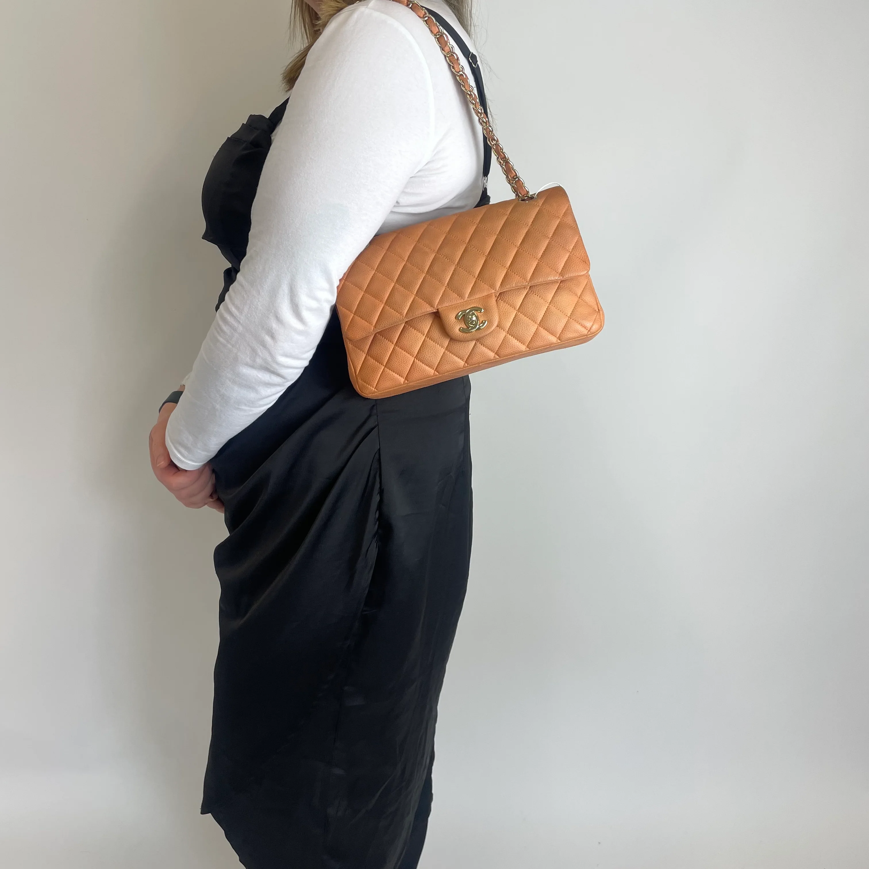 Chanel Classic Medium Double Flap Peach Caviar Leather GH 2012 - Image 4
