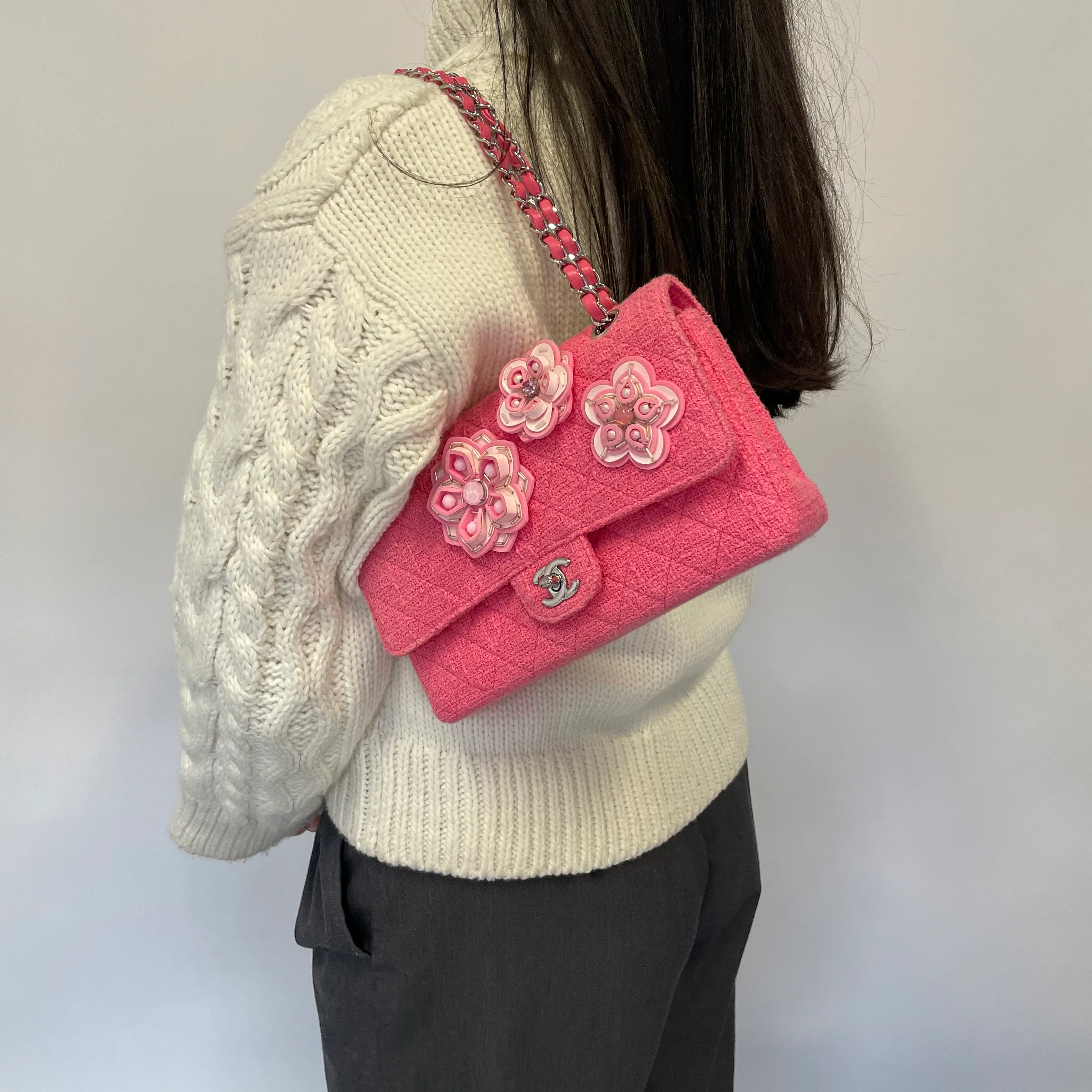Chanel Pink 2016C Tweed Medium Double Flap Bag Very Rare - Image 2