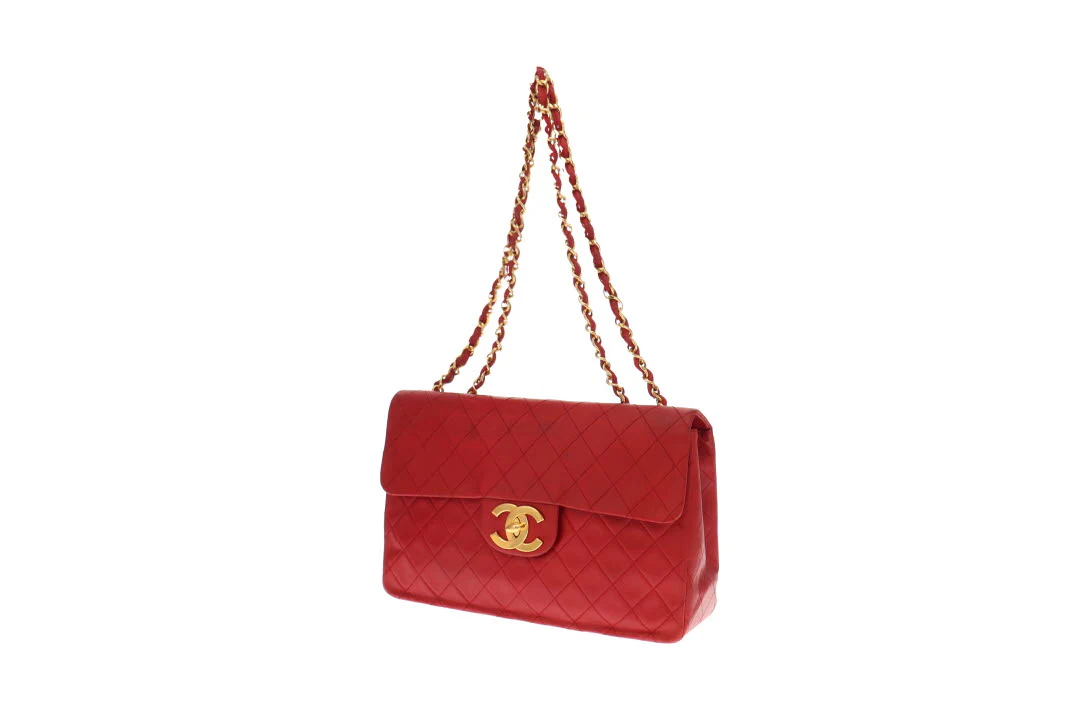 Chanel Red Lambskin Vintage Maxi Single Flap 1991/94 - Image 11