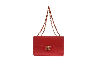 Chanel Red Lambskin Vintage Maxi Single Flap 1991/94 - Image 5