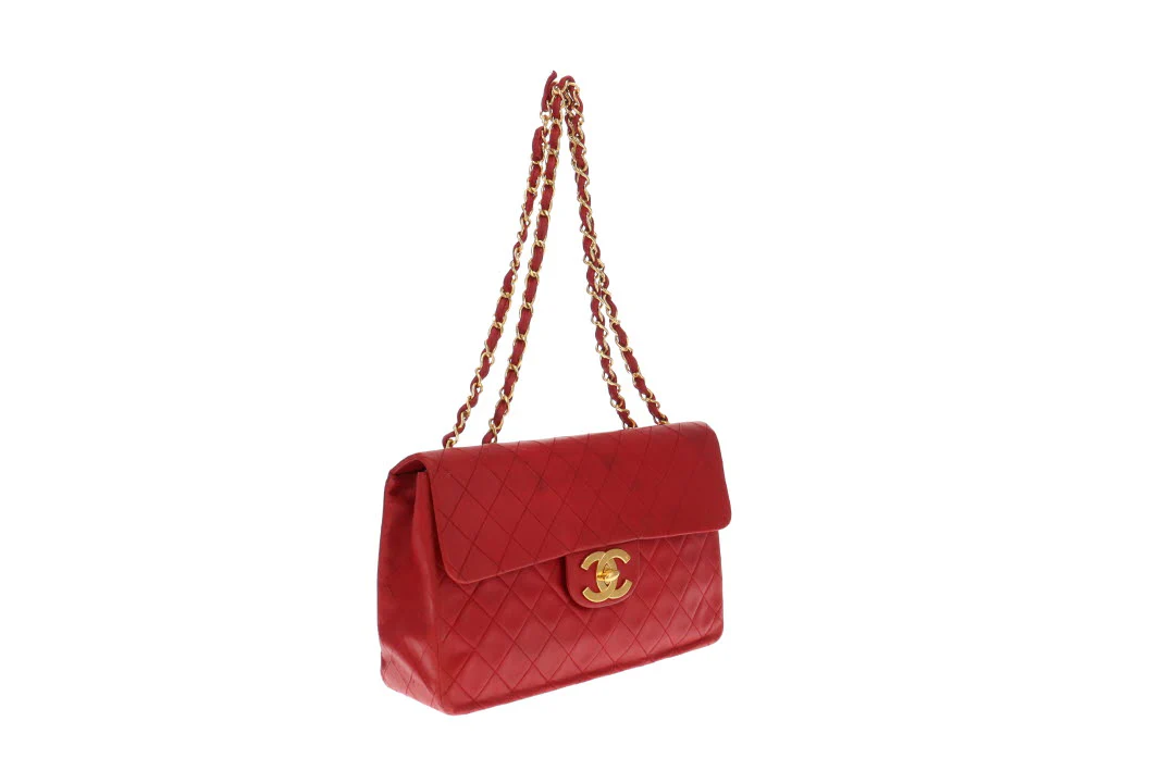 Chanel Red Lambskin Vintage Maxi Single Flap 1991/94 - Image 6