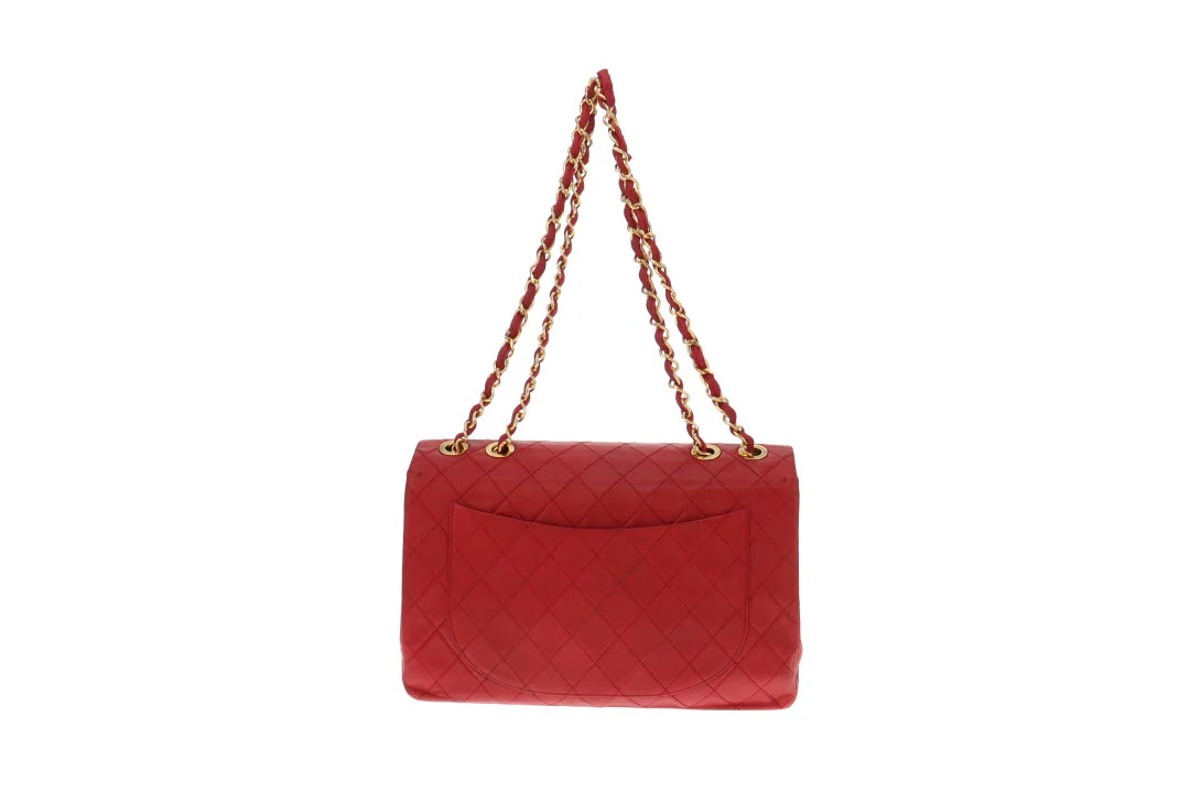 Chanel Red Lambskin Vintage Maxi Single Flap 1991/94 - Image 8