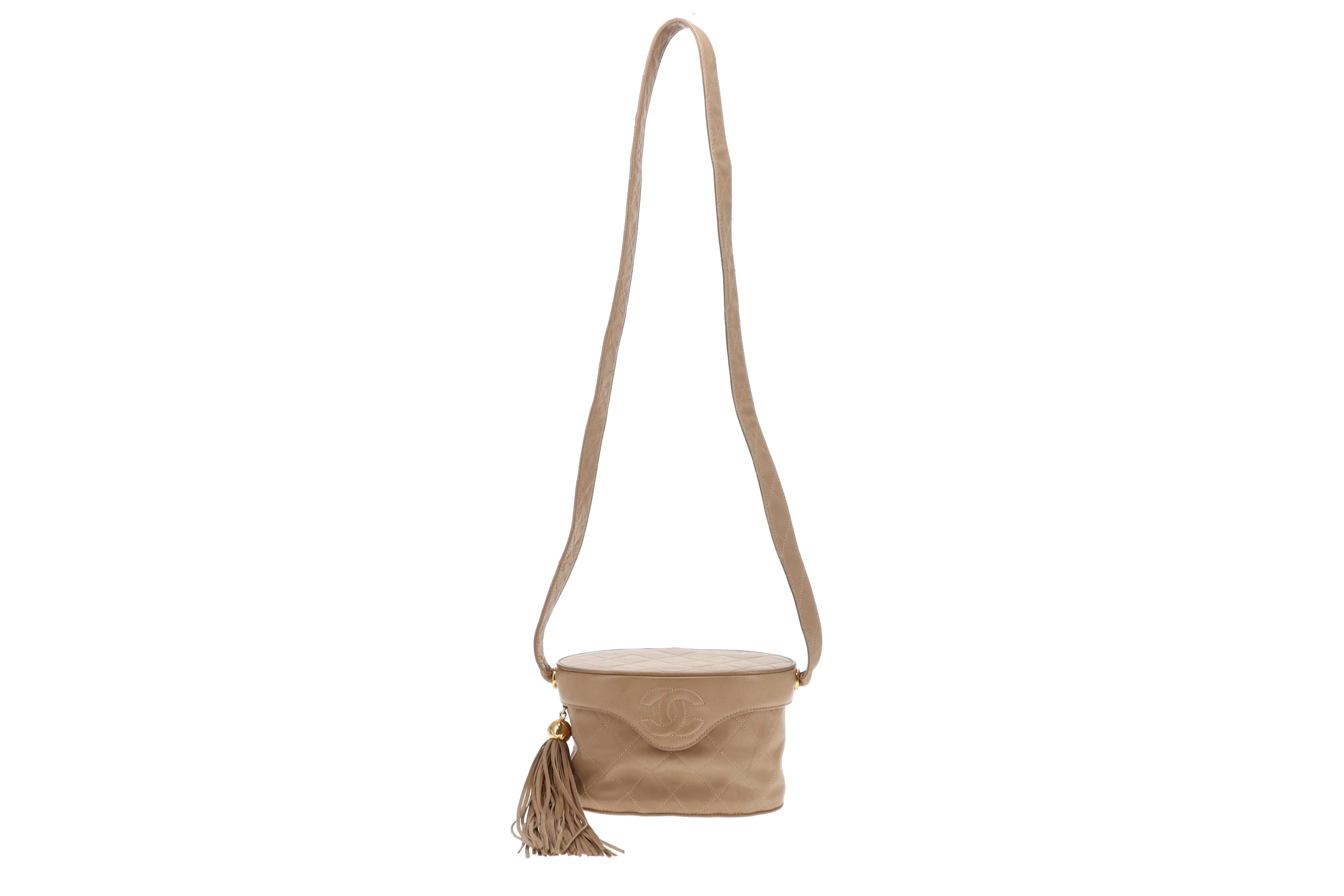 Chanel Tassel Vanity Bag Beige Quilted Lambskin Vintage - Image 4