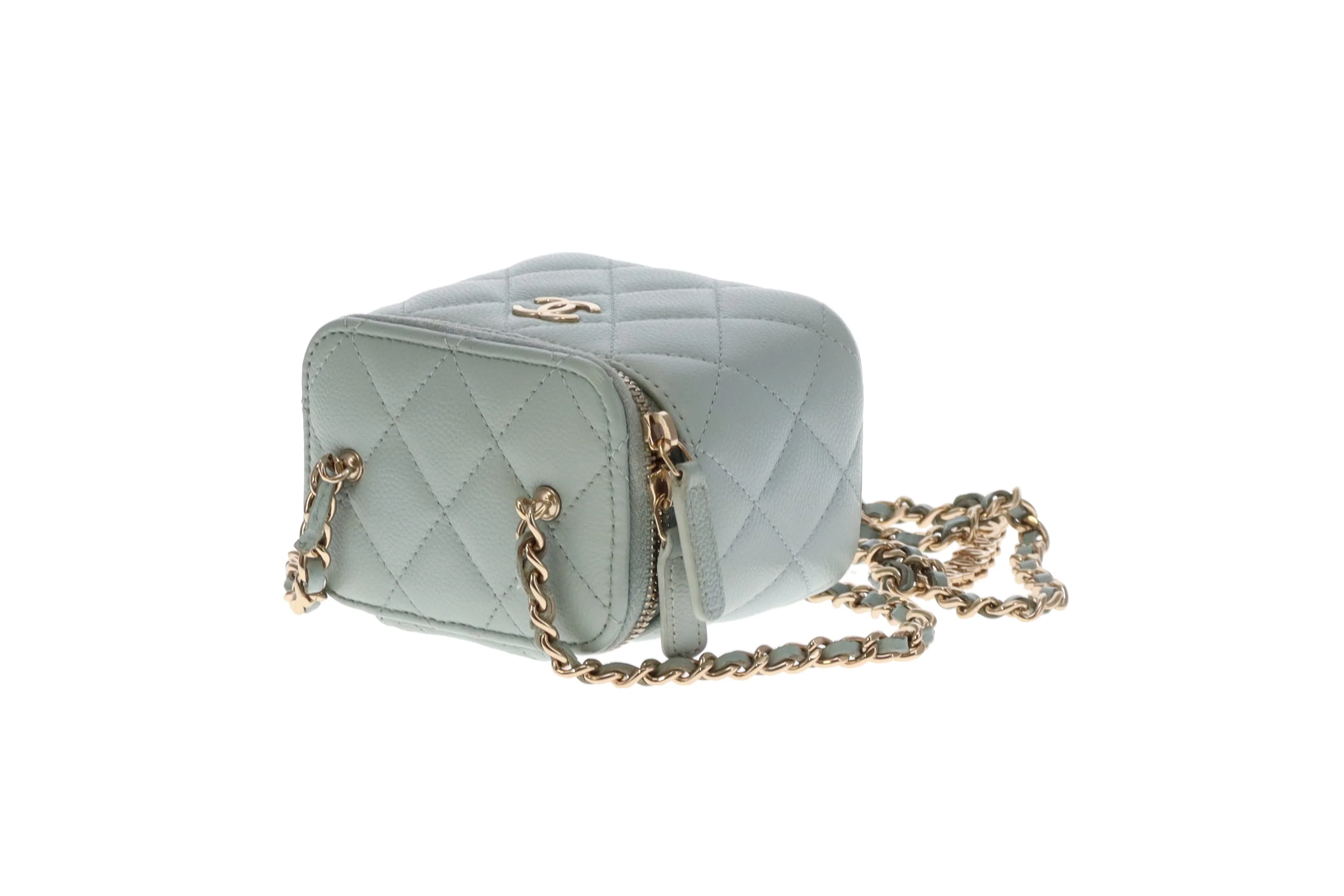 Chanel Vanity Mini Duck Egg Blue Caviar CC Chain Detail 2021 - Image 15