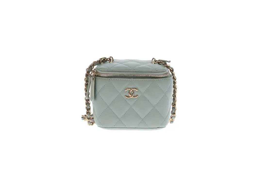Chanel Vanity Mini Duck Egg Blue Caviar CC Chain Detail 2021 - Image 5