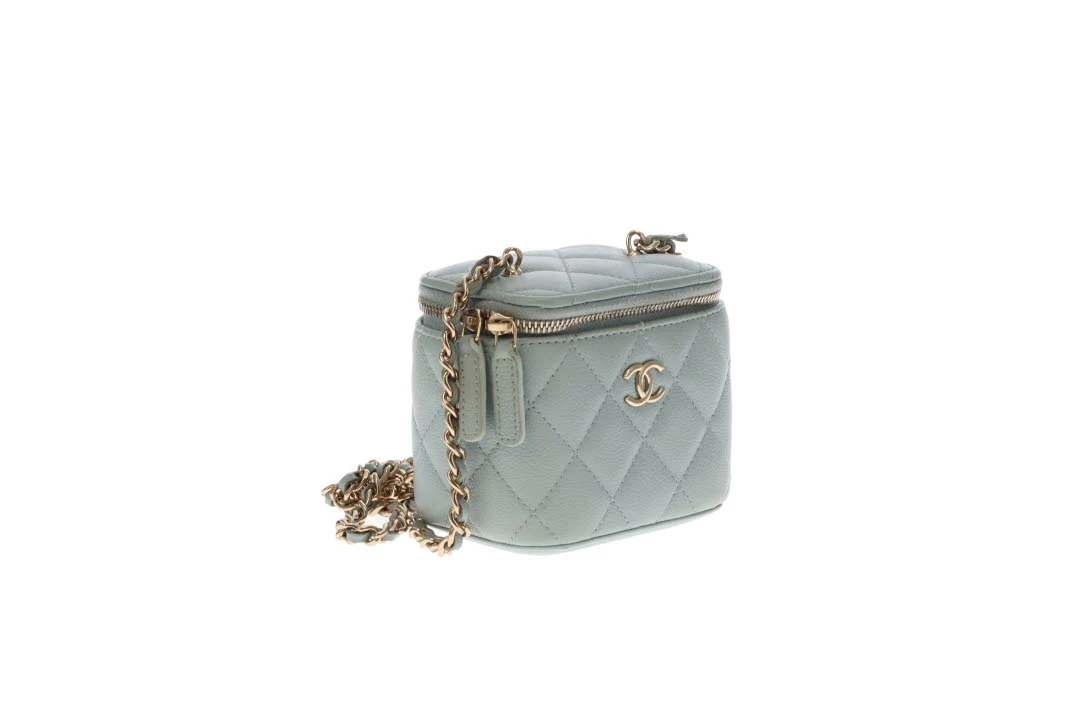 Chanel Vanity Mini Duck Egg Blue Caviar CC Chain Detail 2021 - Image 6