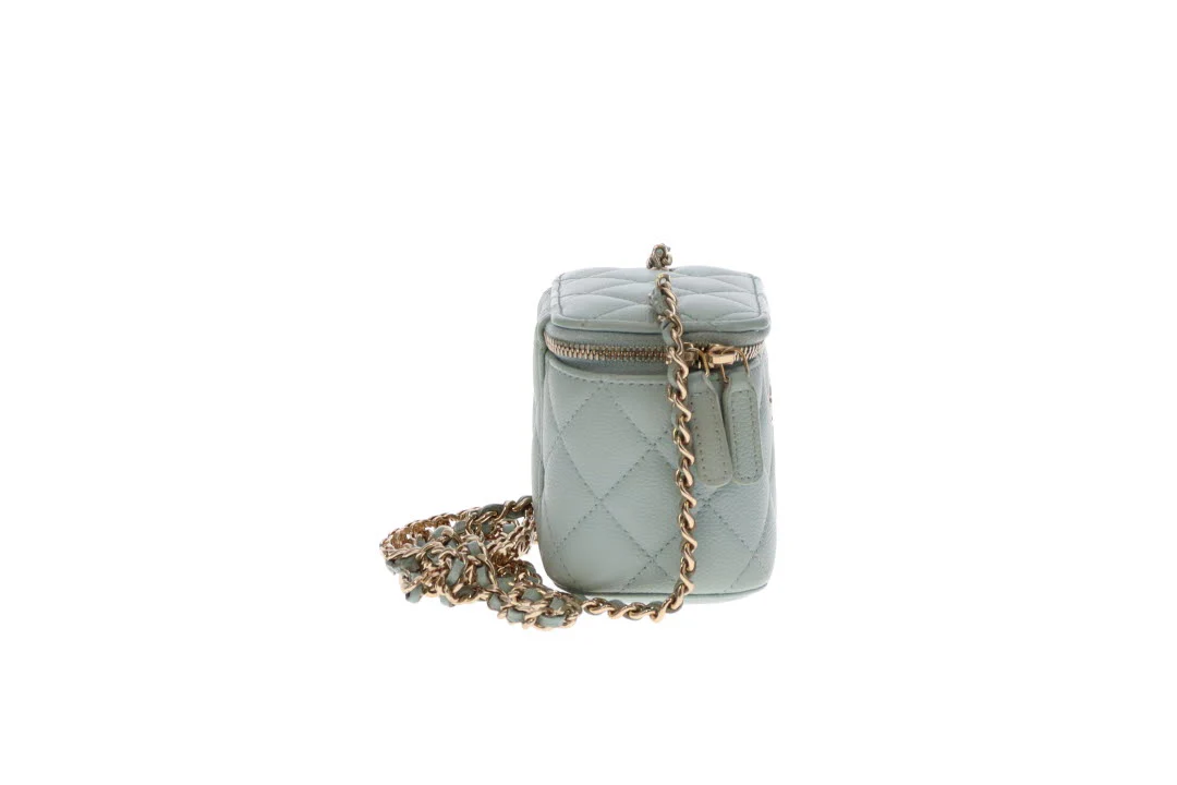 Chanel Vanity Mini Duck Egg Blue Caviar CC Chain Detail 2021 - Image 8