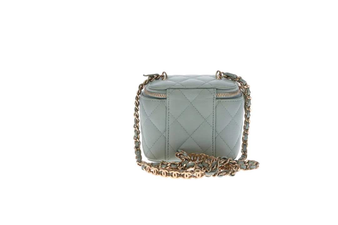 Chanel Vanity Mini Duck Egg Blue Caviar CC Chain Detail 2021 - Image 9