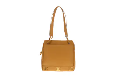 Chanel Vintage Caviar Gold CC Leather Chain Shoulder Bag 1994 - Image 3