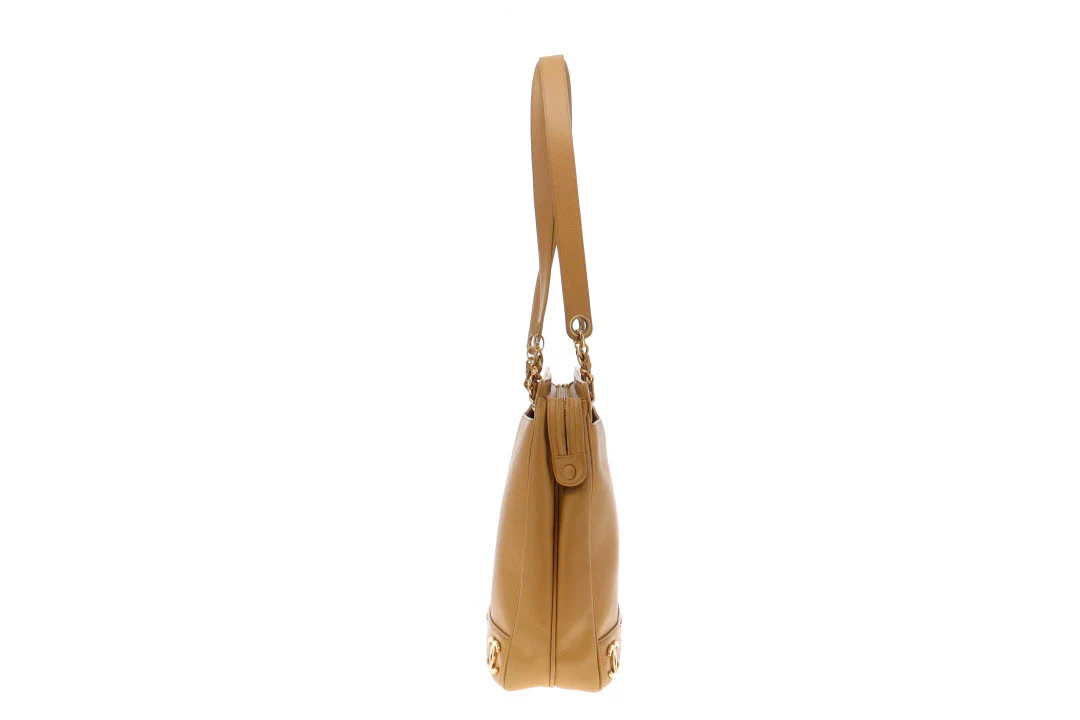 Chanel Vintage Caviar Gold CC Leather Chain Shoulder Bag 1994 - Image 7
